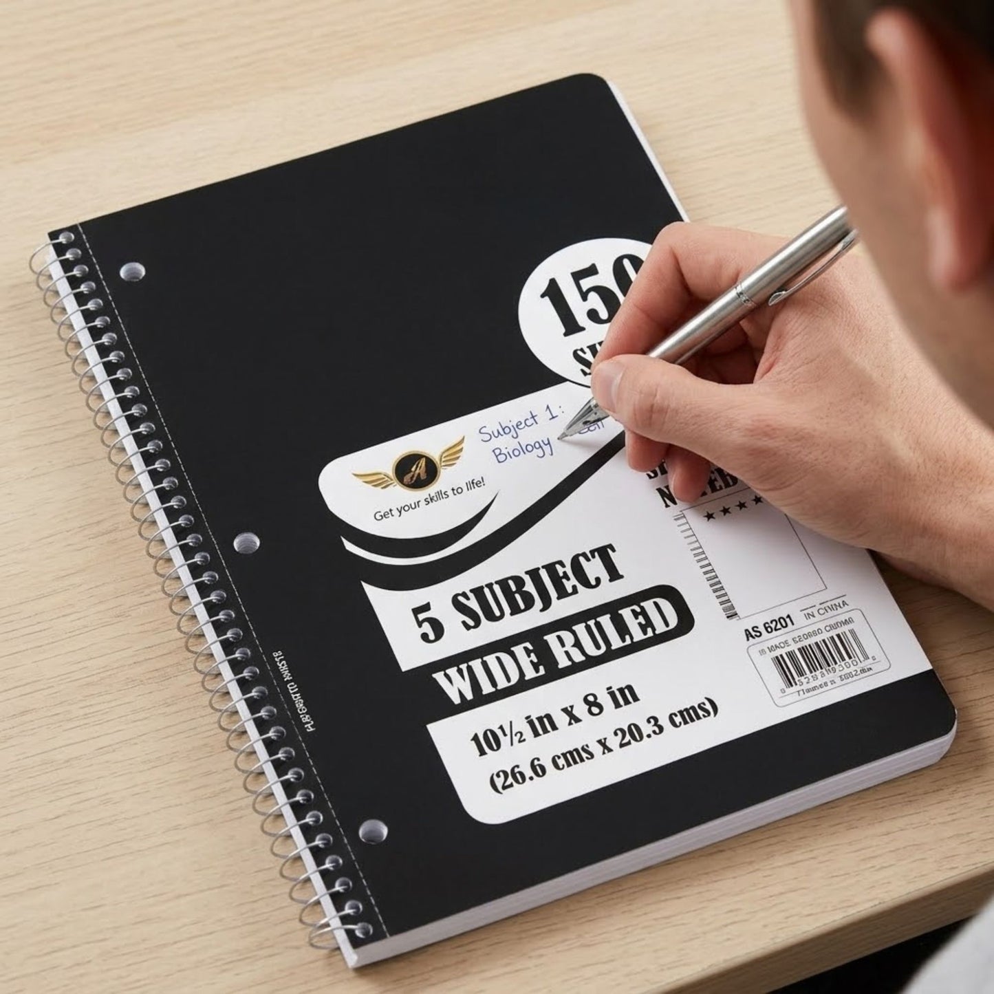 150 Sheets Wide Ruled Premium 5 Subject Spiral Notebook