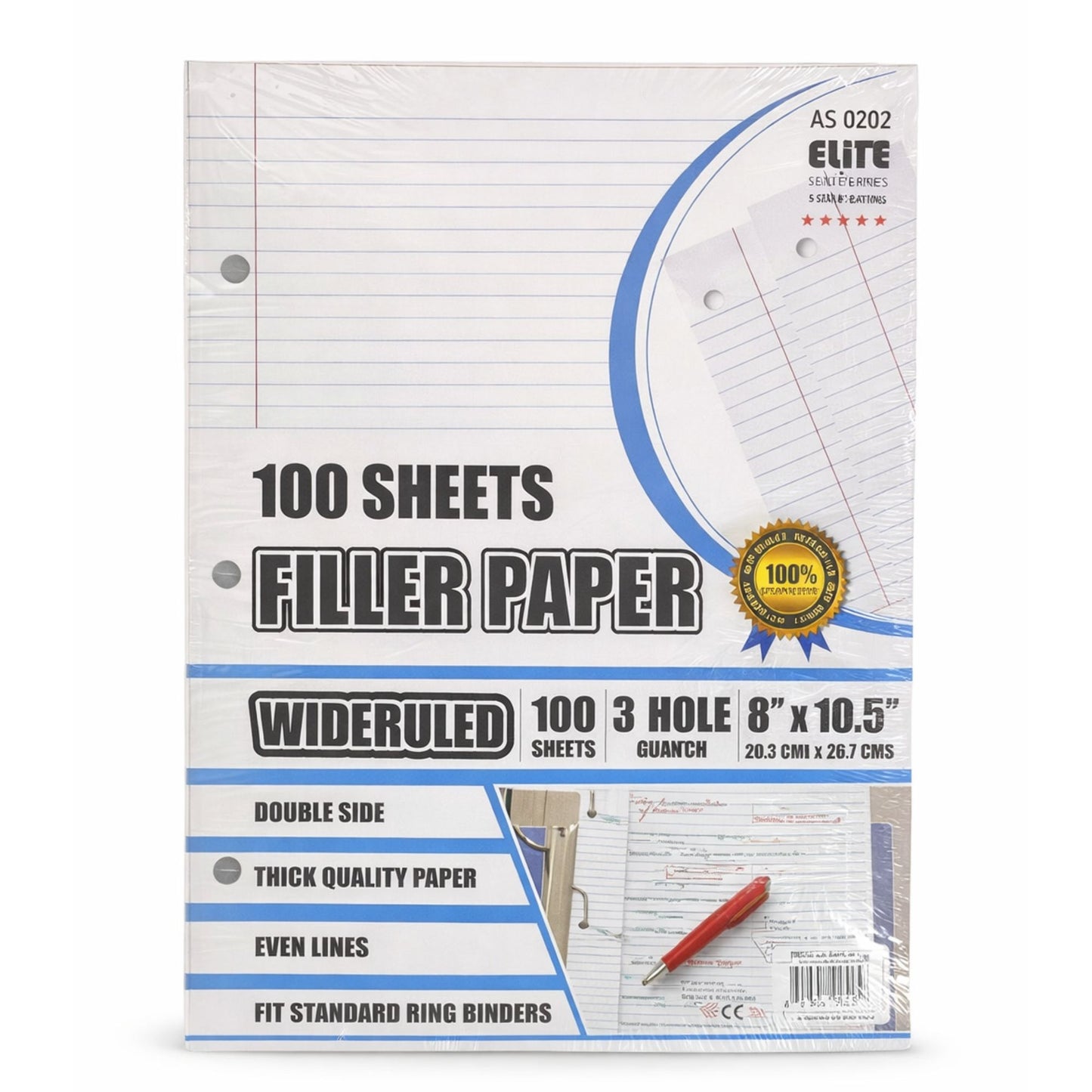 Elite Series Wide Ruled Filler Paper 3 Hole Punched 100 CT main product image