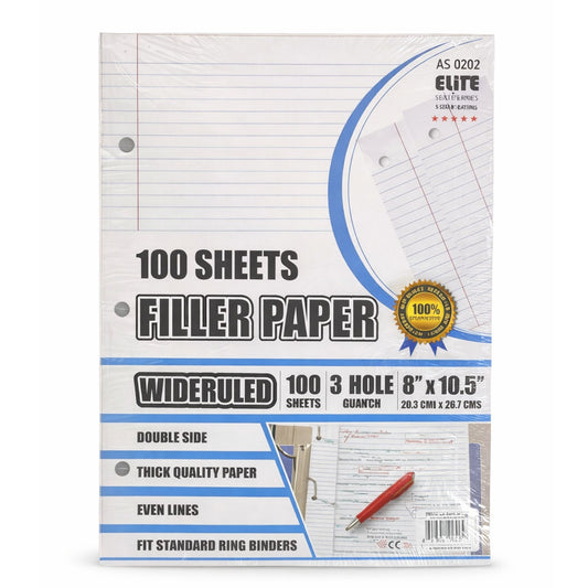 Elite Series Wide Ruled Filler Paper 3-Hole Punched 100 CT