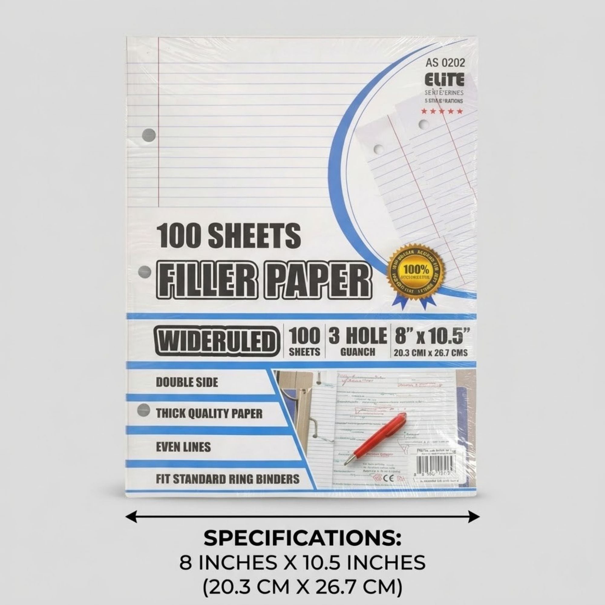Elite Series Wide Ruled Filler Paper 3 Hole Punched 100 CT product detail image