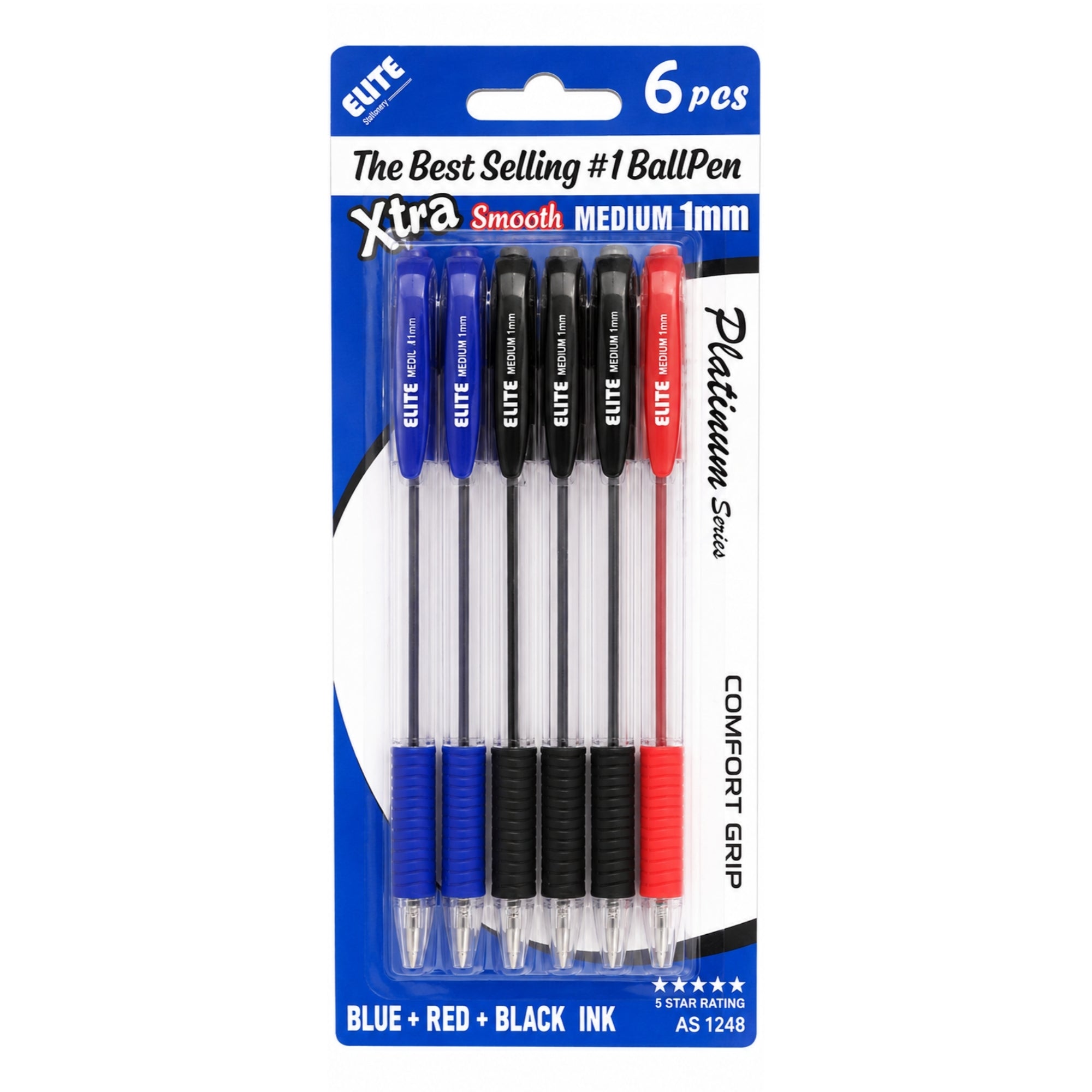6 Pack Medium Point Ballpoint Pens Smooth Writing