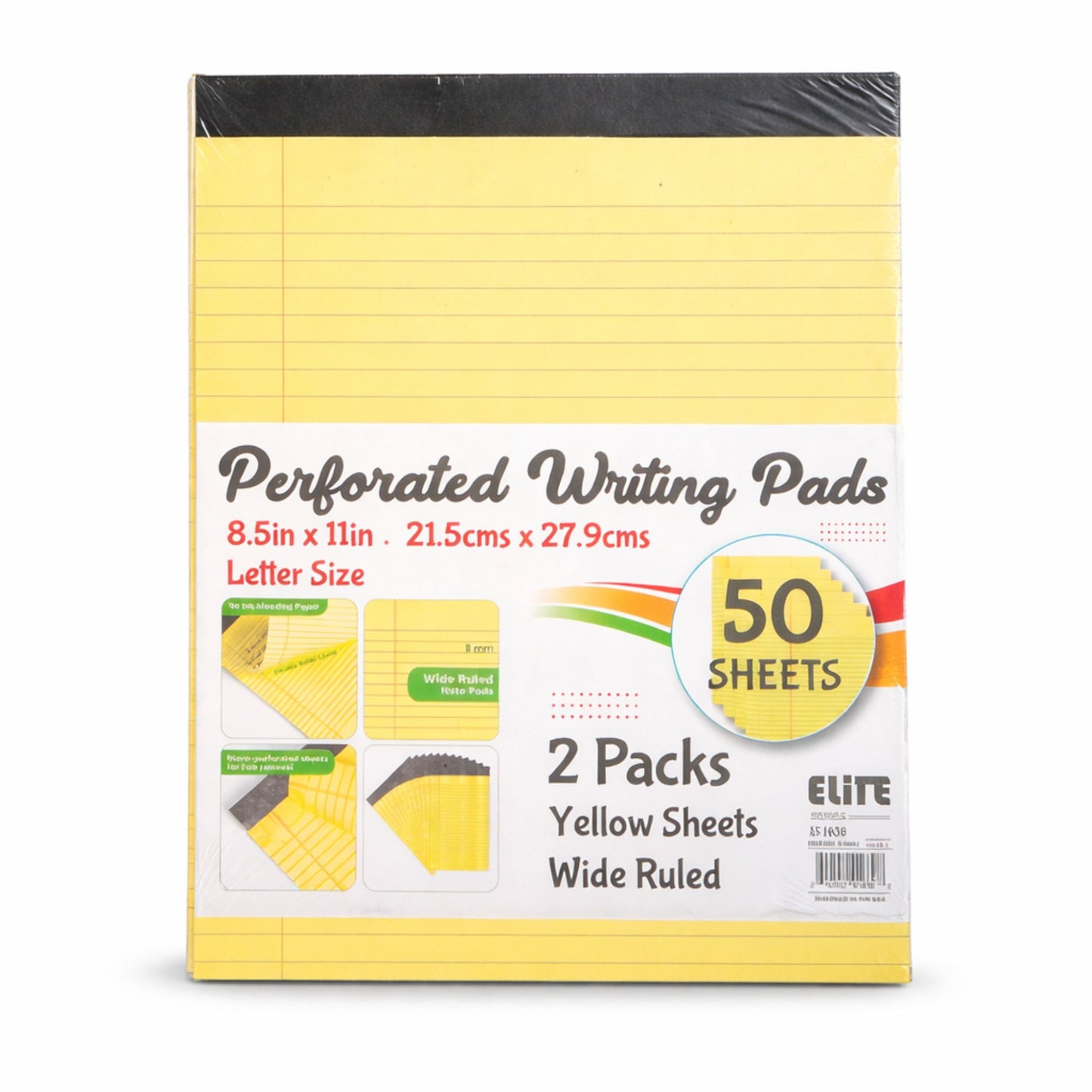 Elite Yellow Perforated Writing Pads Wide Ruled Set