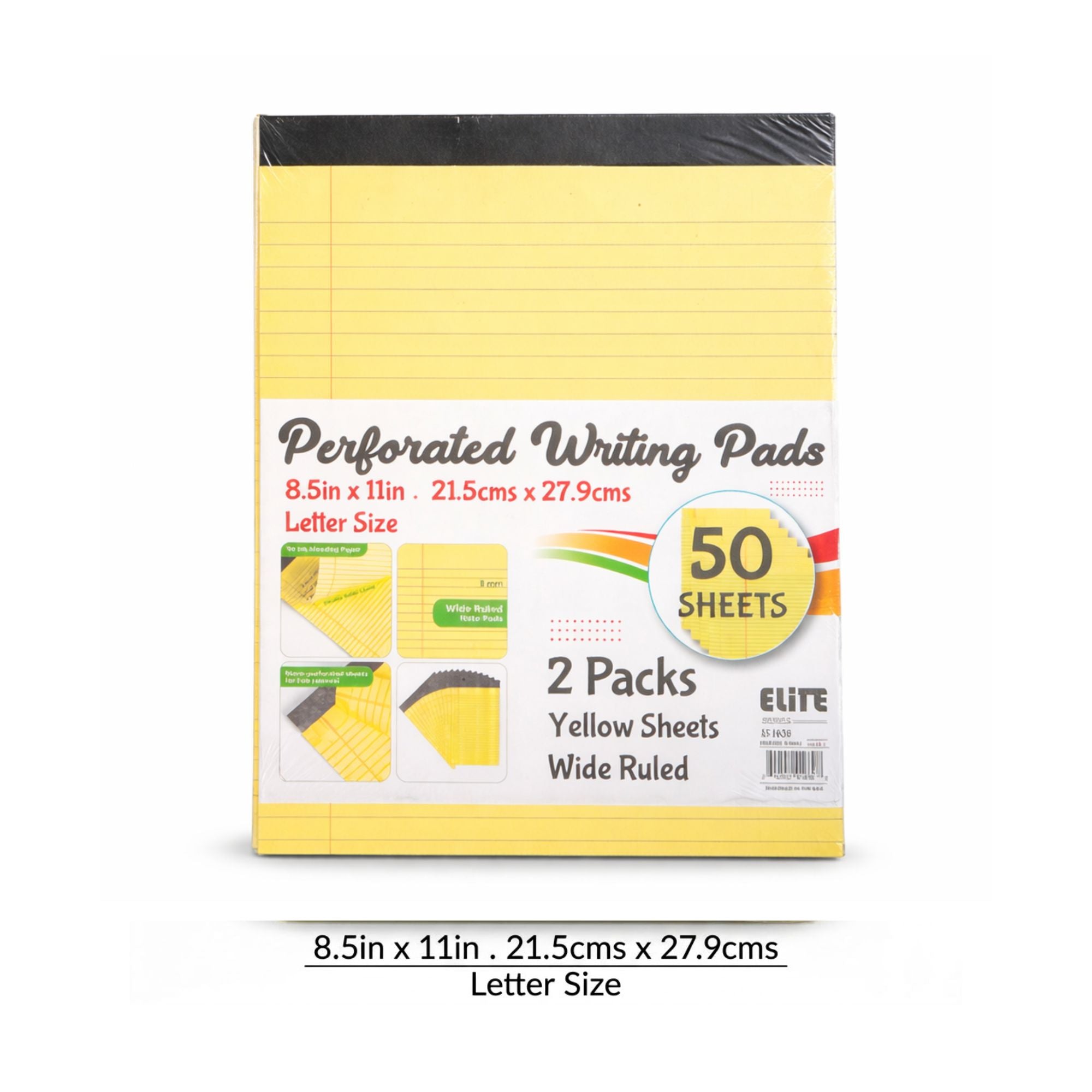 Elite Yellow Perforated Writing Pads Wide Ruled Set Notepads product detail image
