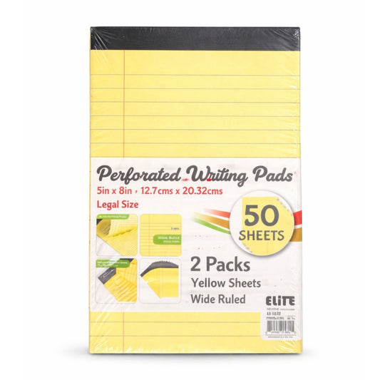 Elite Yellow Perforated Writing Pads 5" x 8" Legal Size