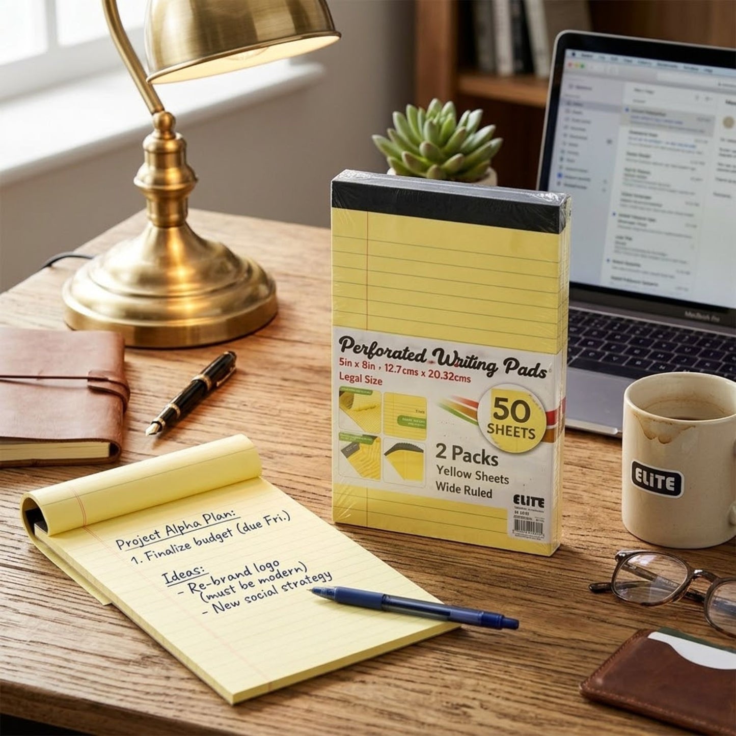 Elite Yellow Perforated Writing Pads 5" x 8" Legal Size