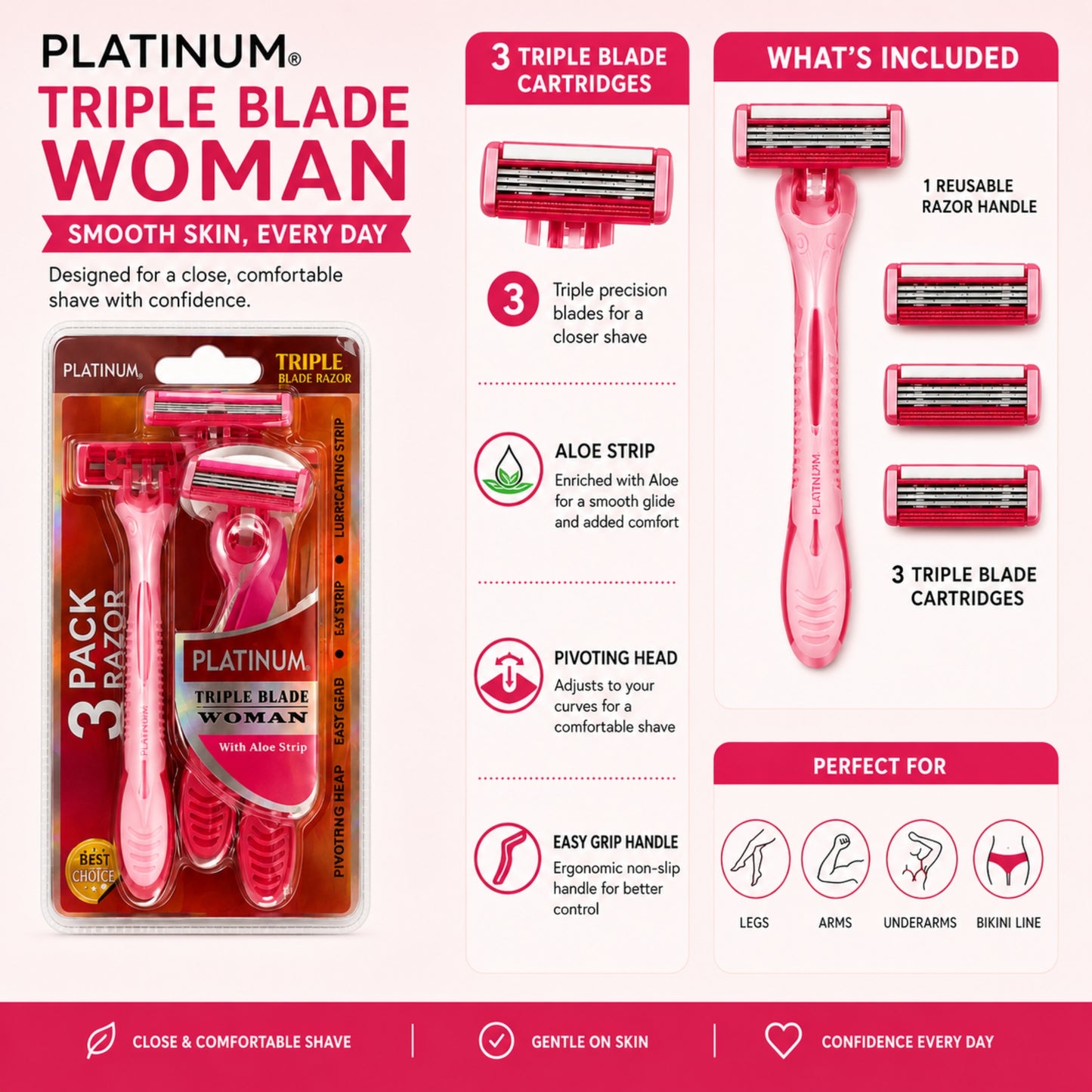 Women's Triple Blade Razors 3 Pack with Aloe Strip