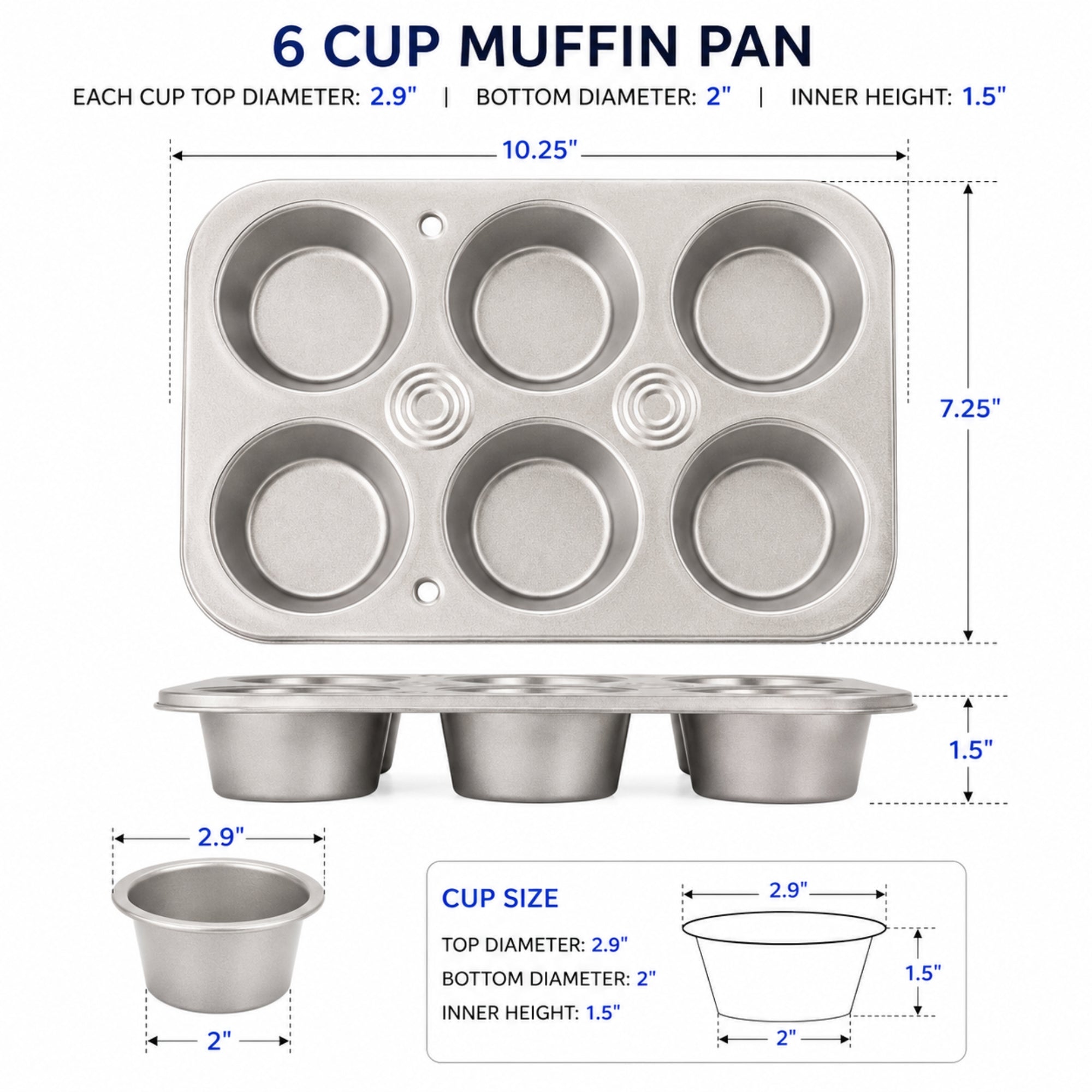 Nonstick 6 Cup Muffin Baking Pan for Home Use
