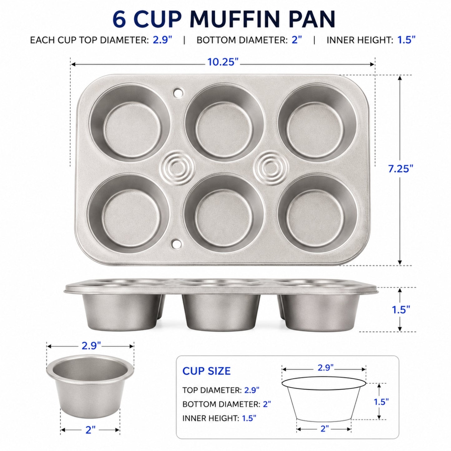 Nonstick 6 Cup Muffin Baking Pan for Home Use