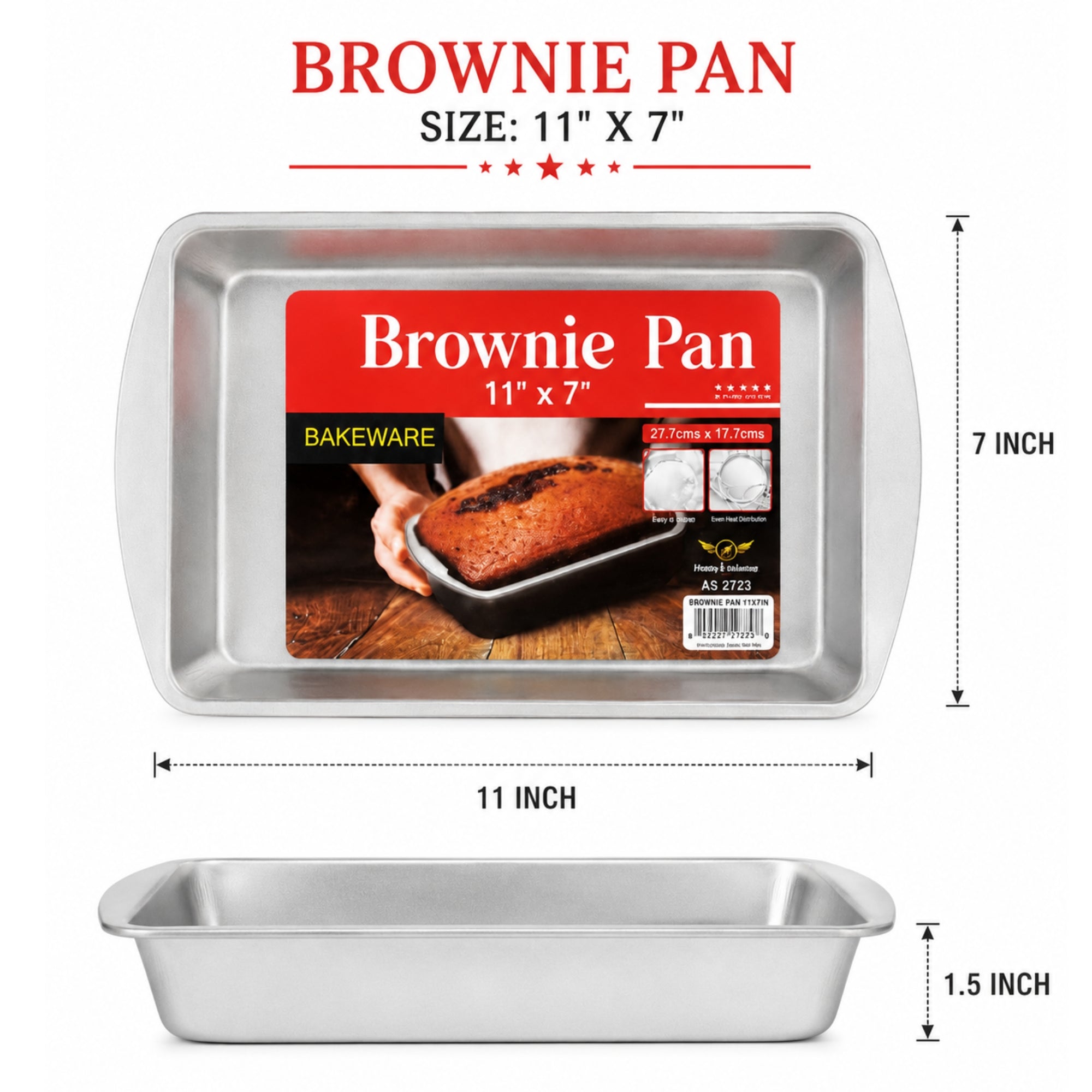 Durable Nonstick Brownie Pan 11x7 Inch Size