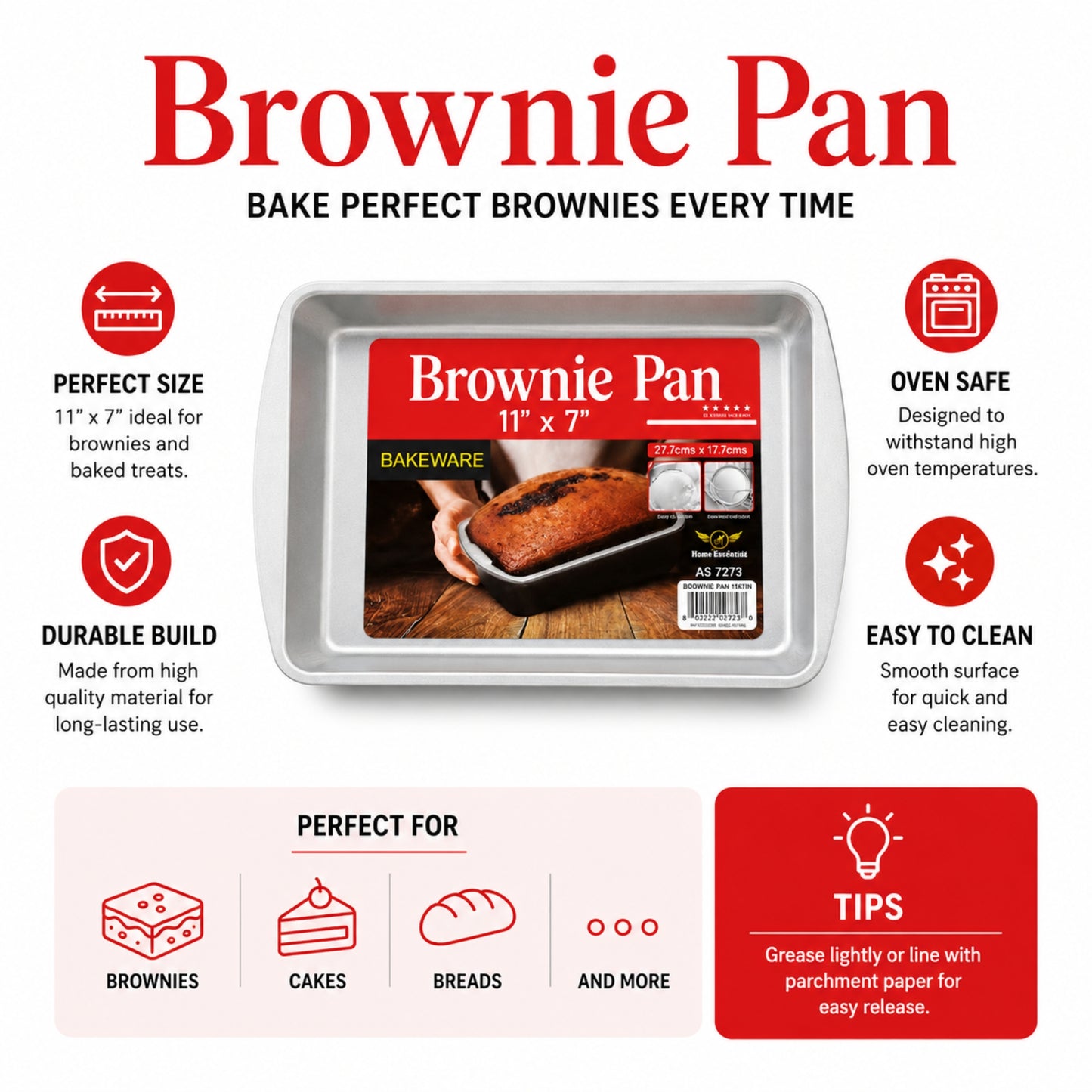 11x7 Inch Baking Pan for Brownies and Cakes
