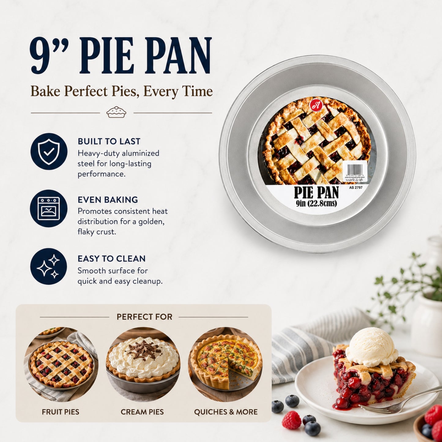 9 Inch Baking Pan for Pies Tarts and Quiches