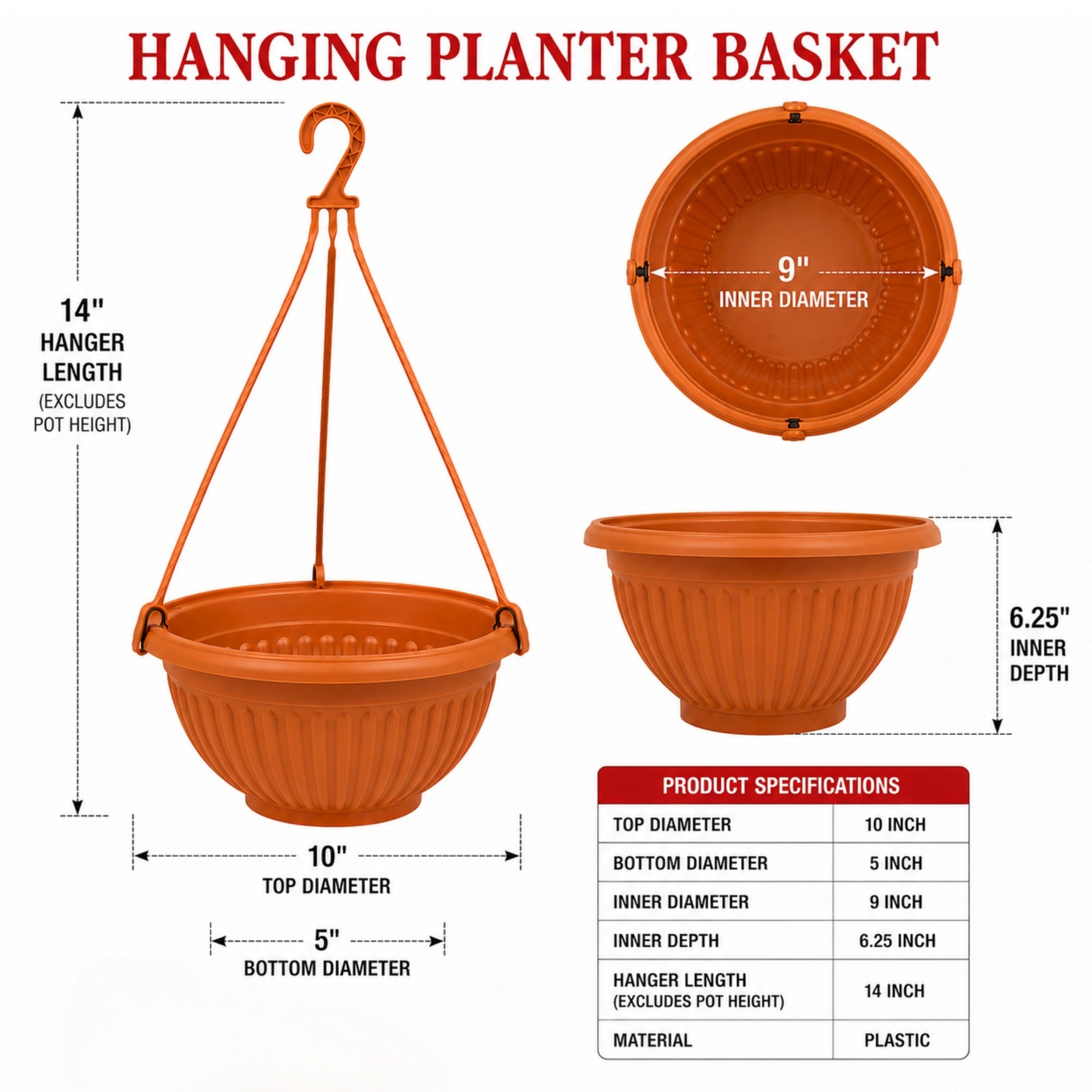 Hanging Planter Basket with Hook for Indoor Use