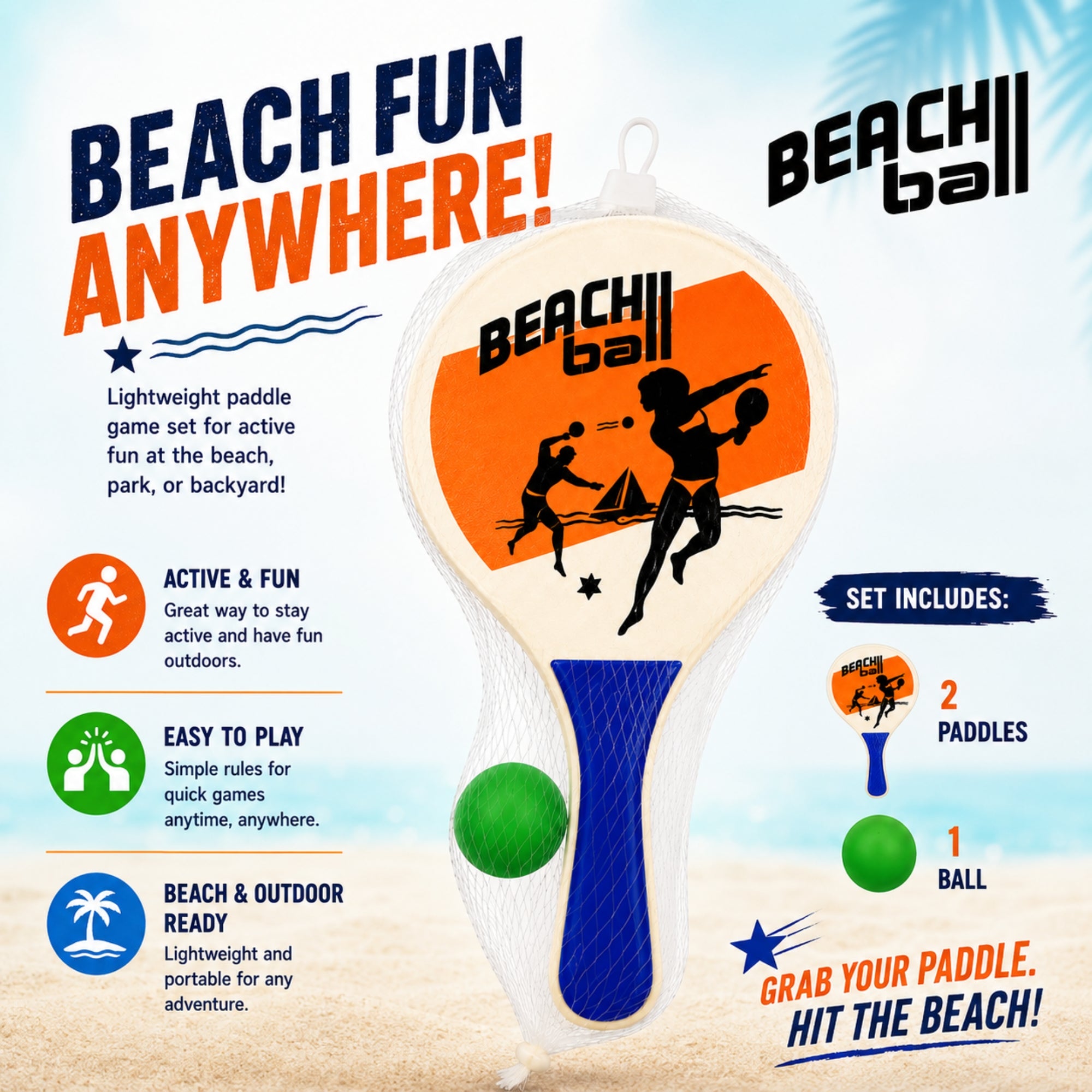 Outdoor Paddle Ball Set for Family Beach Games