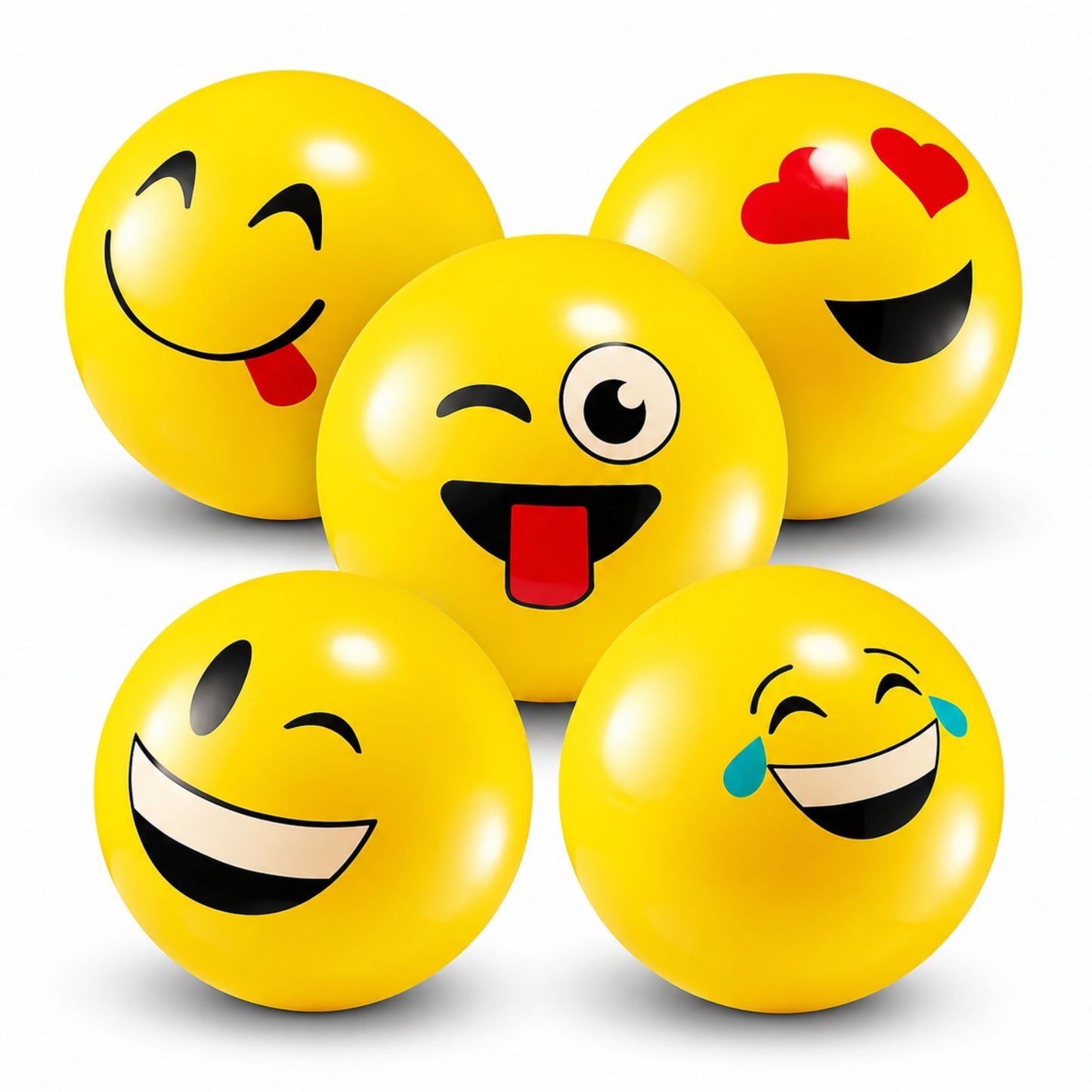 5 Inch Emoji Bouncing Balls Lined Up for Fun Playtime