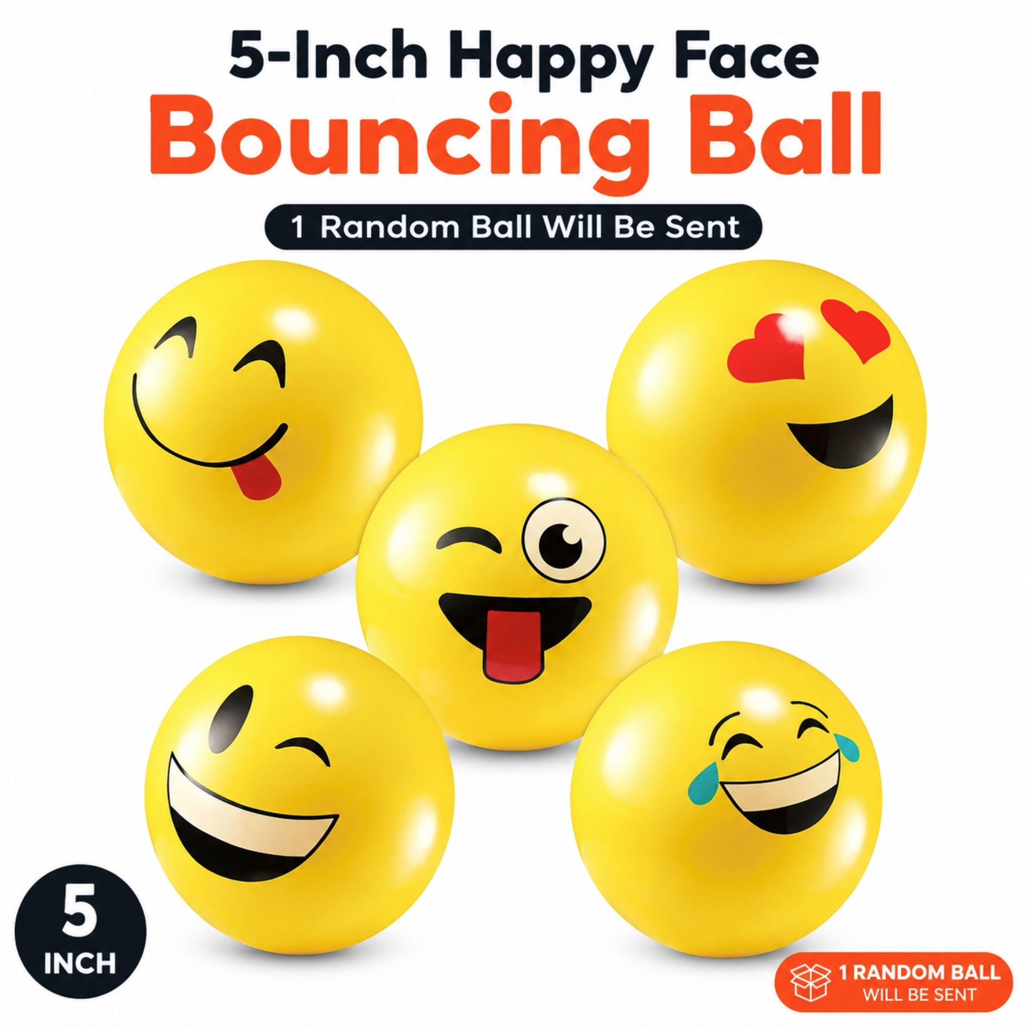 5 Inch Happy Face Bouncy Ball with Assorted Designs