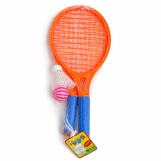 Kids' tennis and badminton starter kit in portable mesh packaging.
