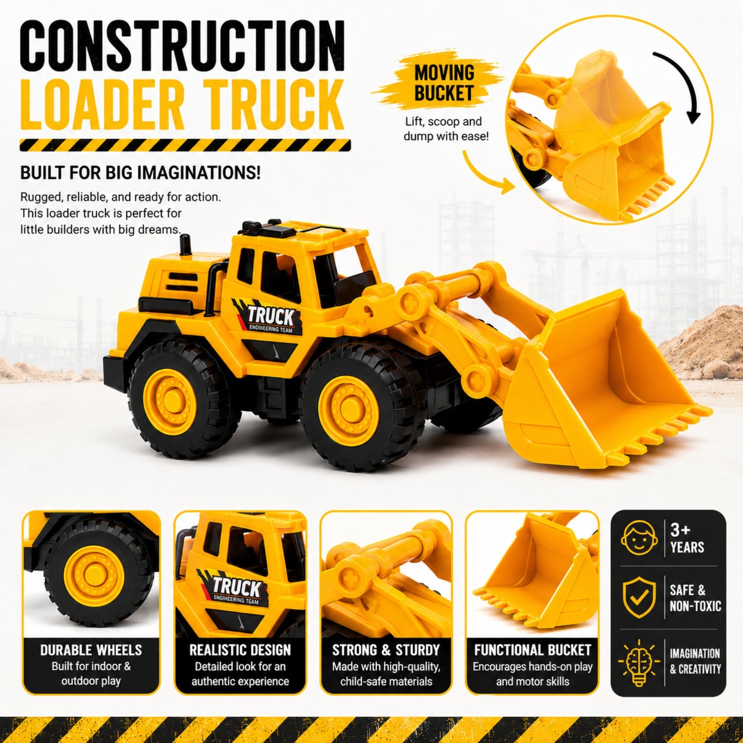 Construction Bulldozer Vehicle Toy for Young Kids