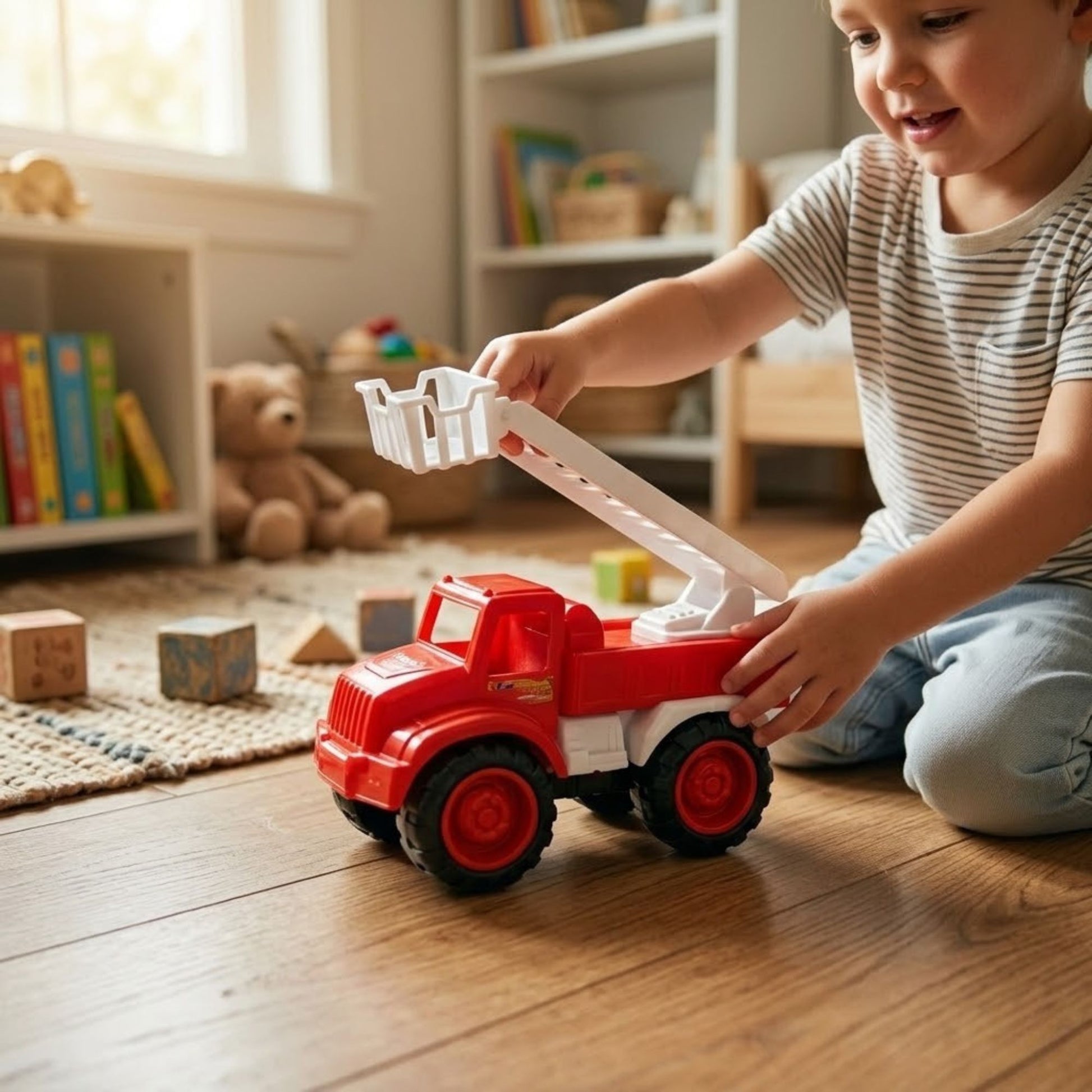 Plastic Fire Engine Toy Truck for Kids Playtime