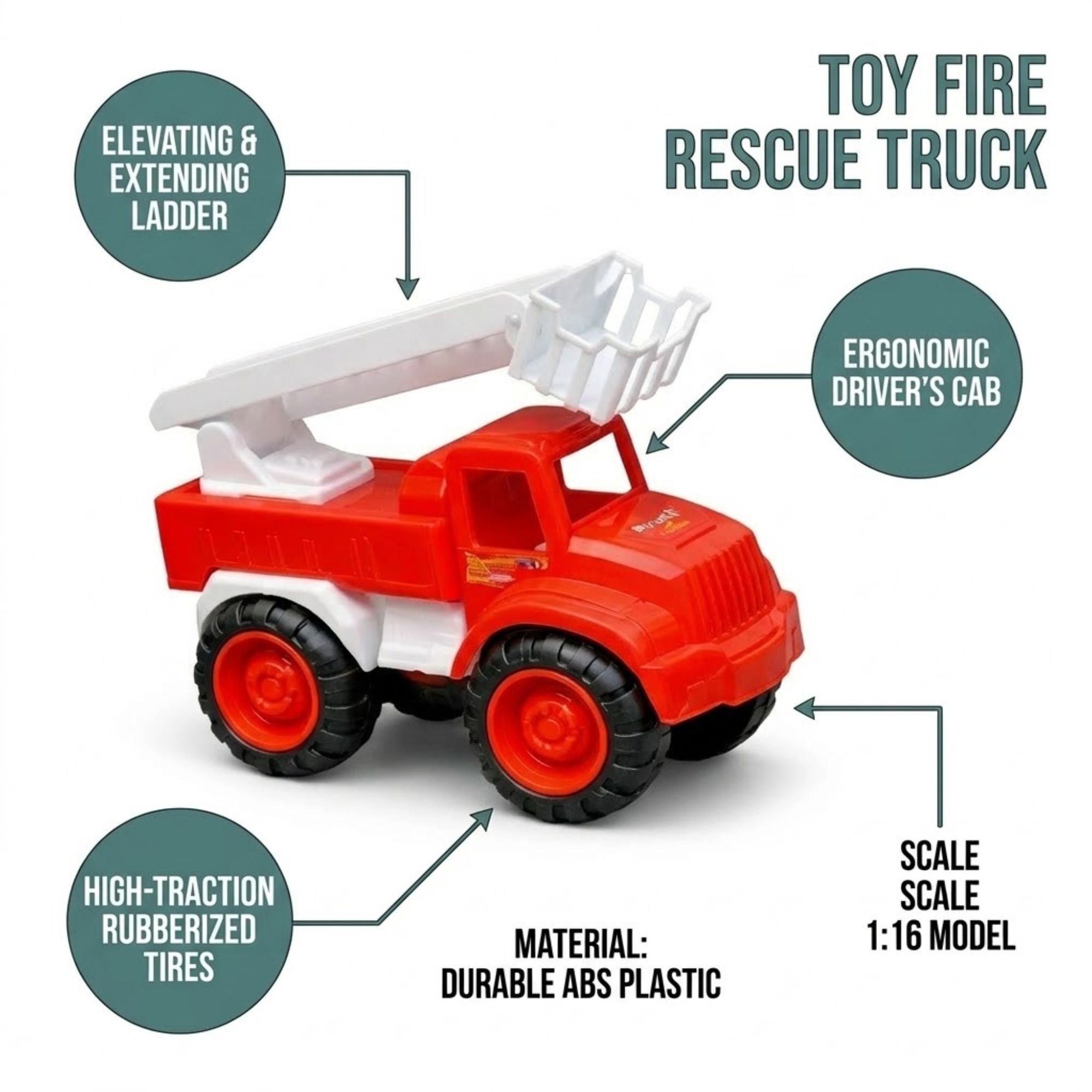 Kids Fire Truck Toy with Ladder Red Rescue Vehicle Play Truck Toy, Car product detail image