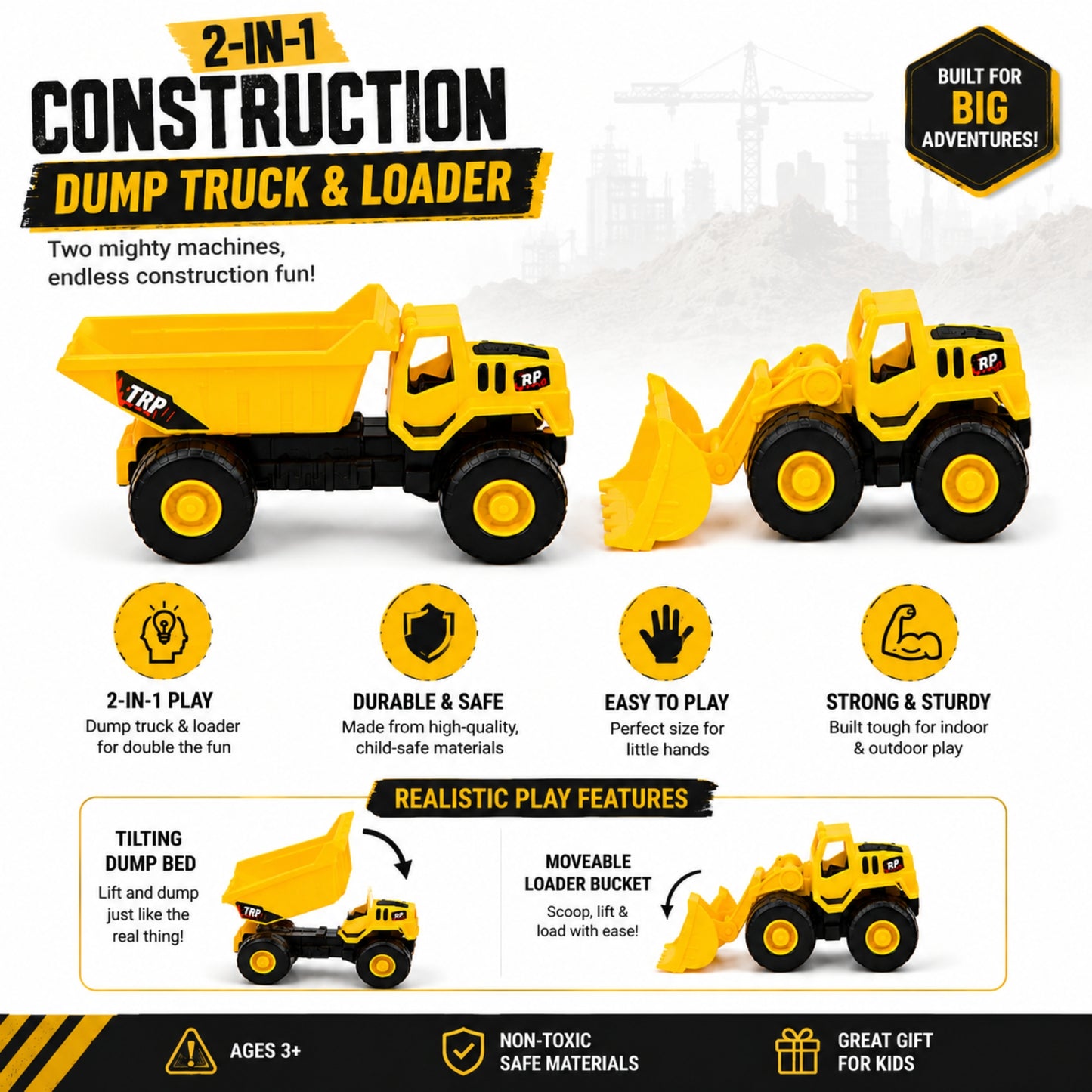 Construction Truck Toy Set for Kids Playtime