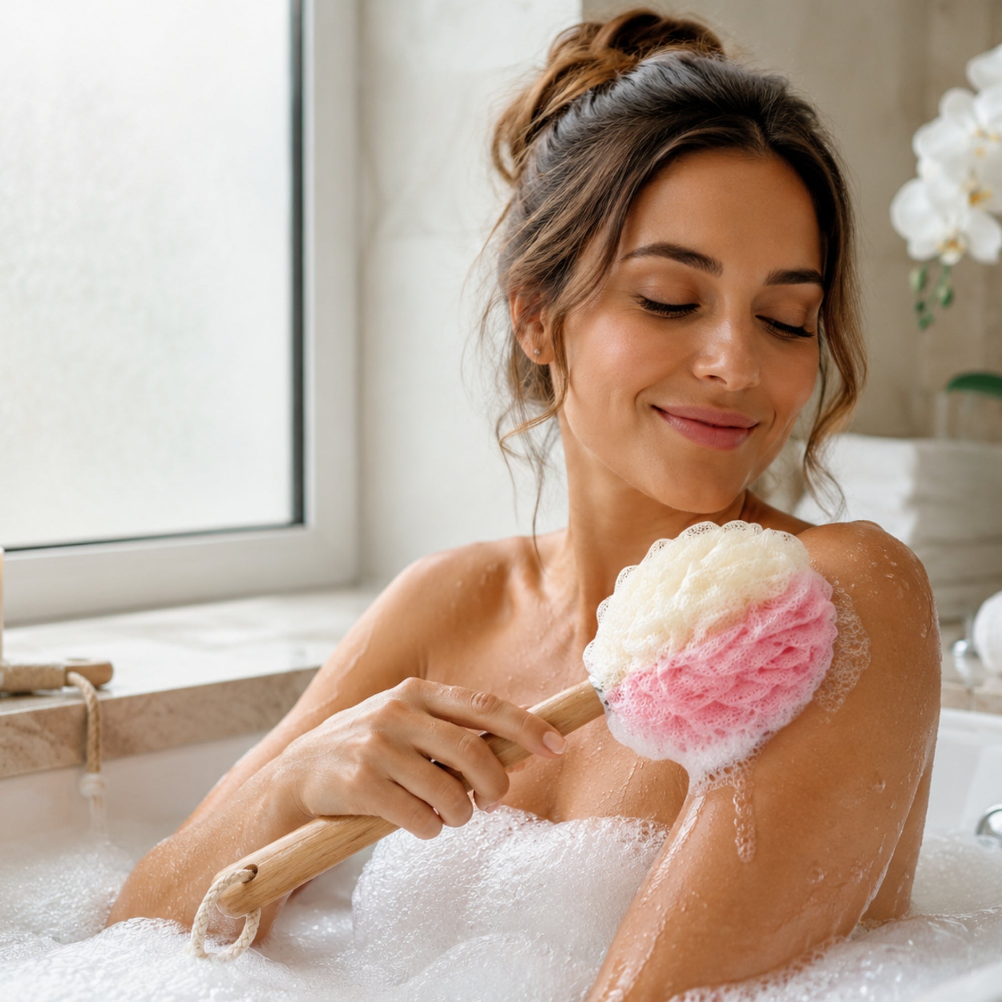 Natural Exfoliating Body Brush with Bamboo Handle for Bathing