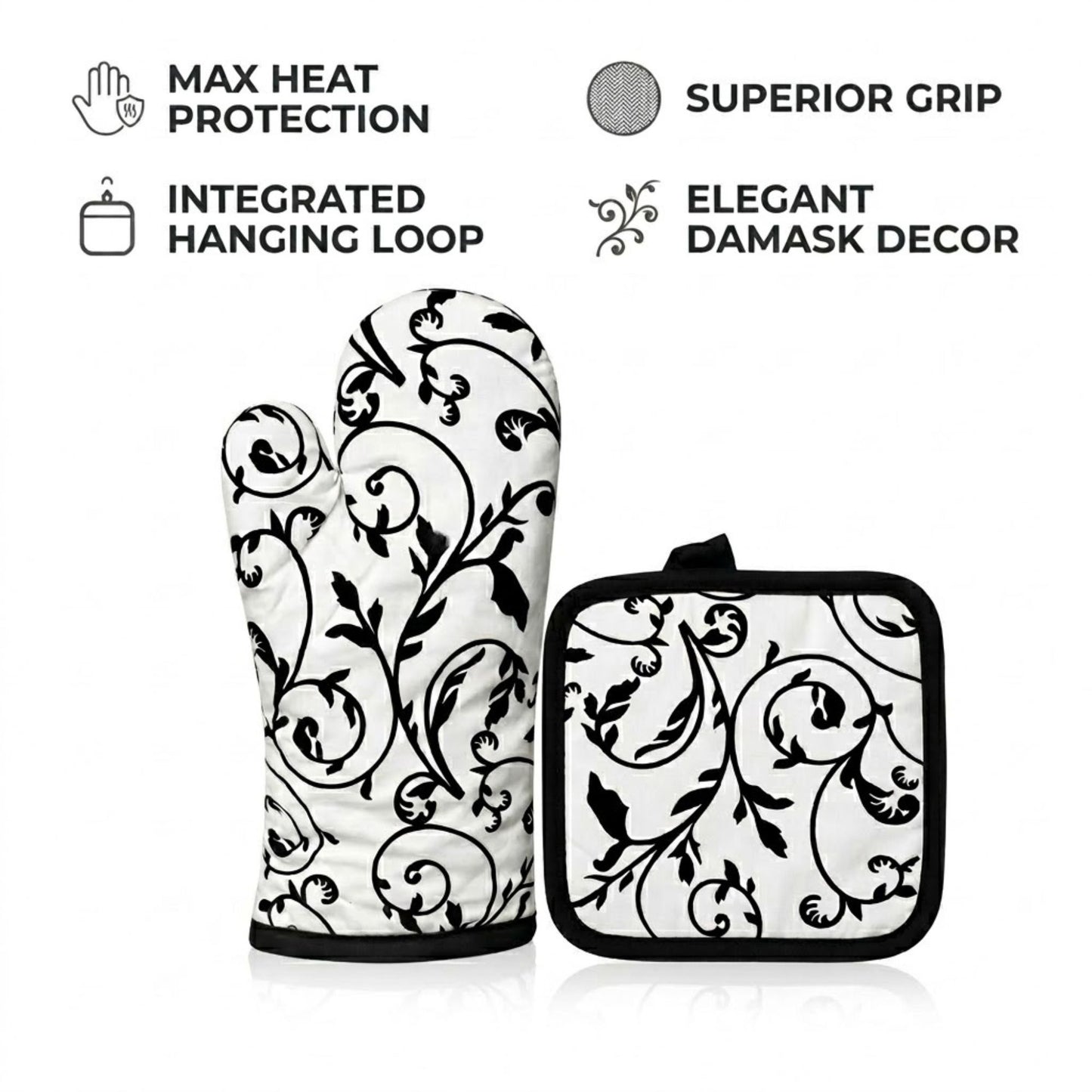 2 Pack Kitchen Oven Mitt & Pot Holder Set Heat Resistant Kitchen Set size and feature image