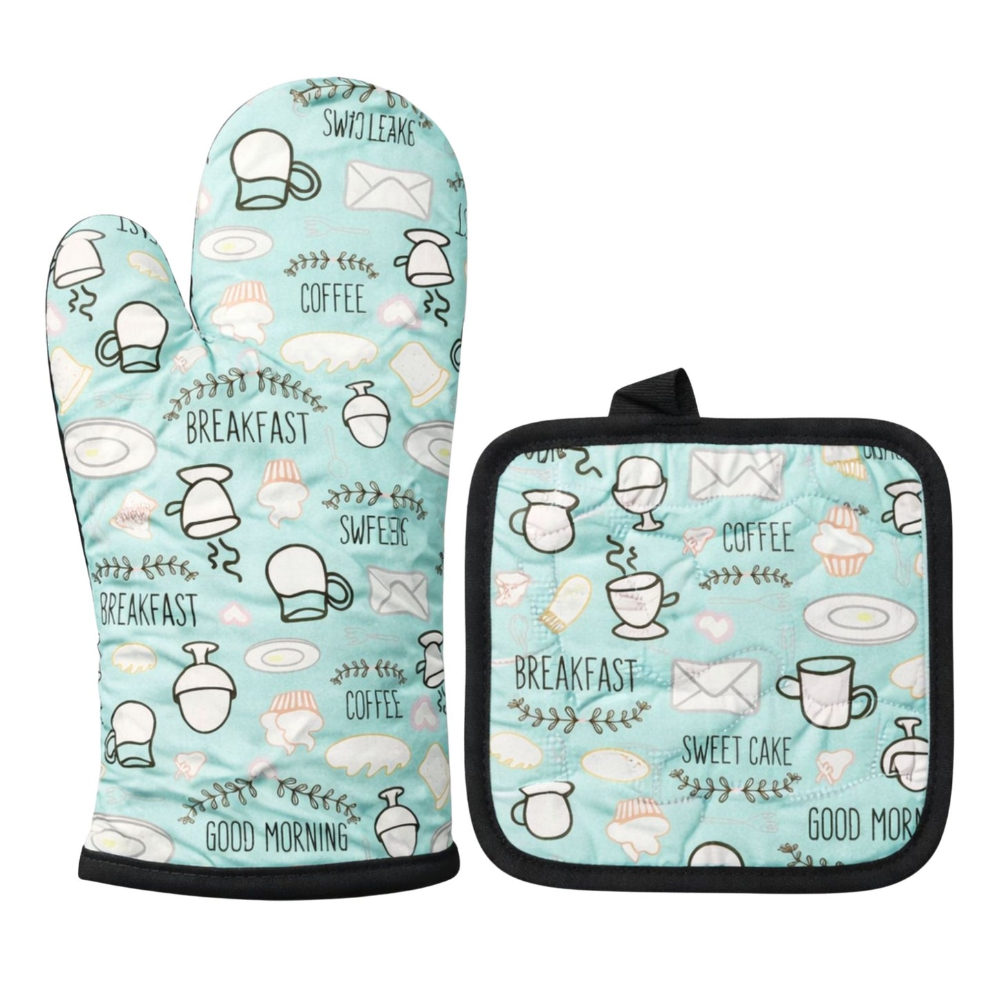 2 Pack Kitchen Oven Mitt & Pot Holder Set Heat Resistant Kitchen Set size and feature image