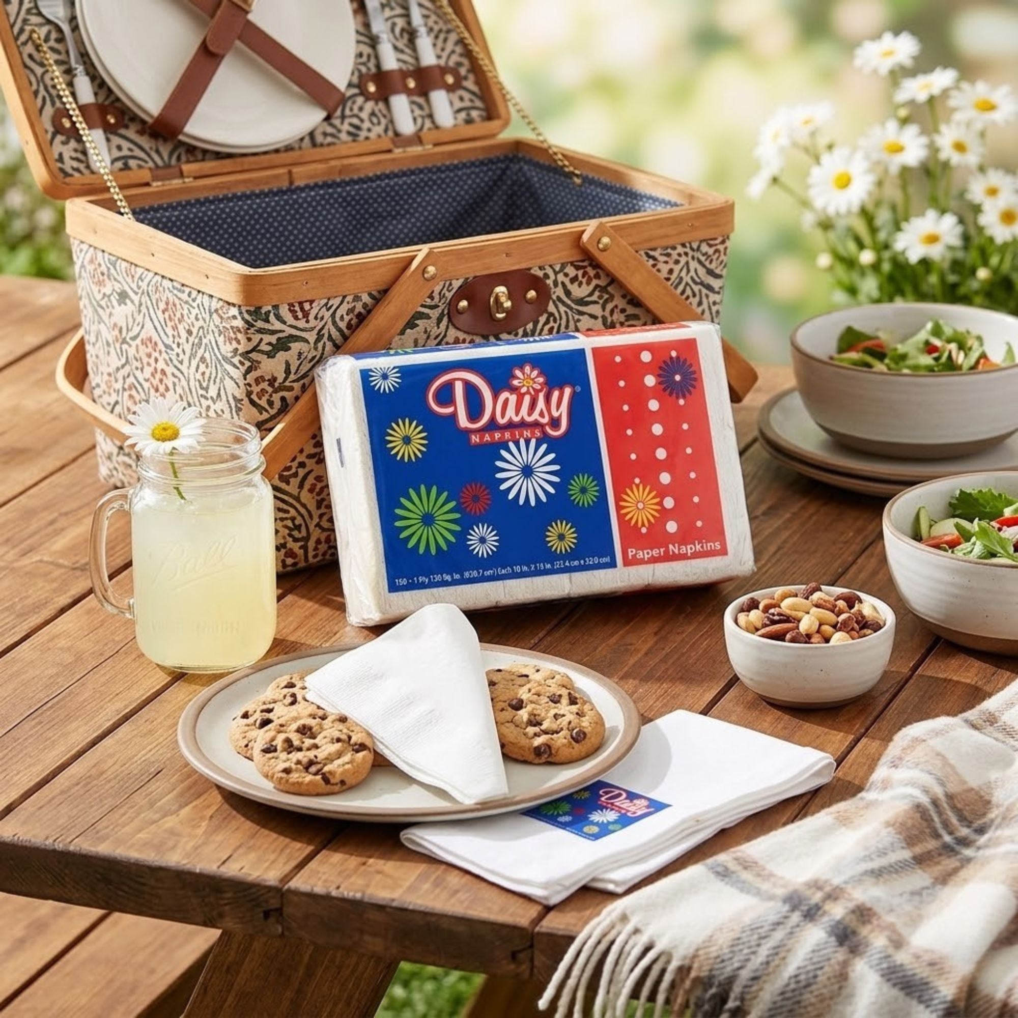 150 ct Daisy Paper Napkins Soft & Absorbent Disposable Napkins size and feature image