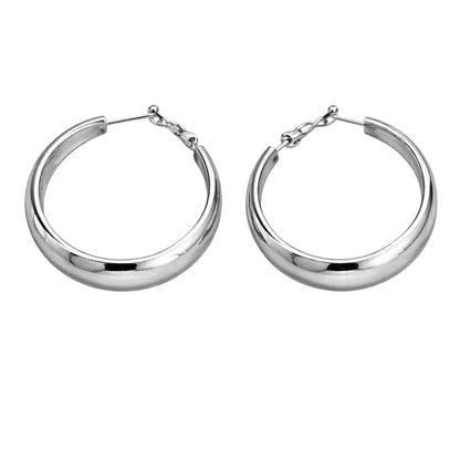 Pair of silver hoop earrings on a white background