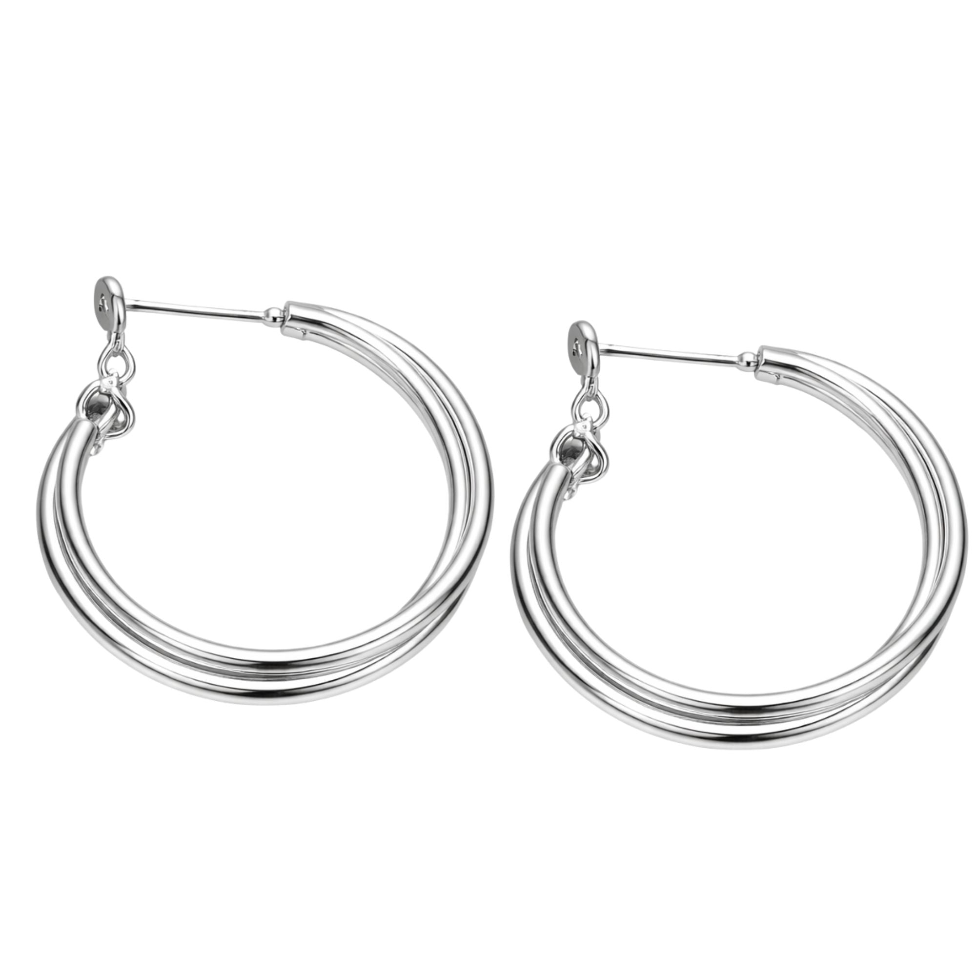 Triple Layer Silver Hoop Earrings 1" Diameter Lightweight Fashion Jewelry Earing size and feature image