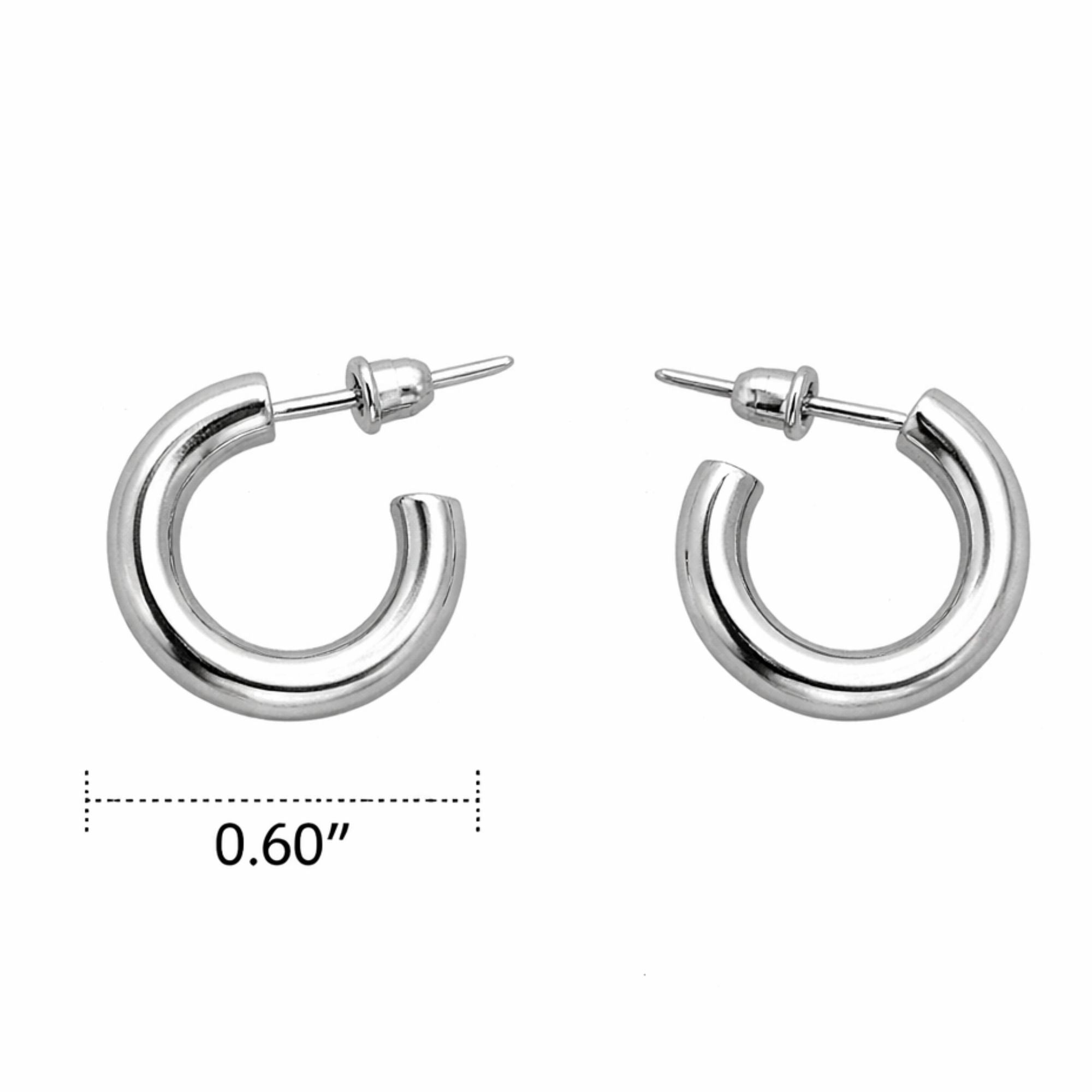 Classic Silver Hoop Earrings 0.60" Diameter Small Lightweight Jewelry Earing product detail image