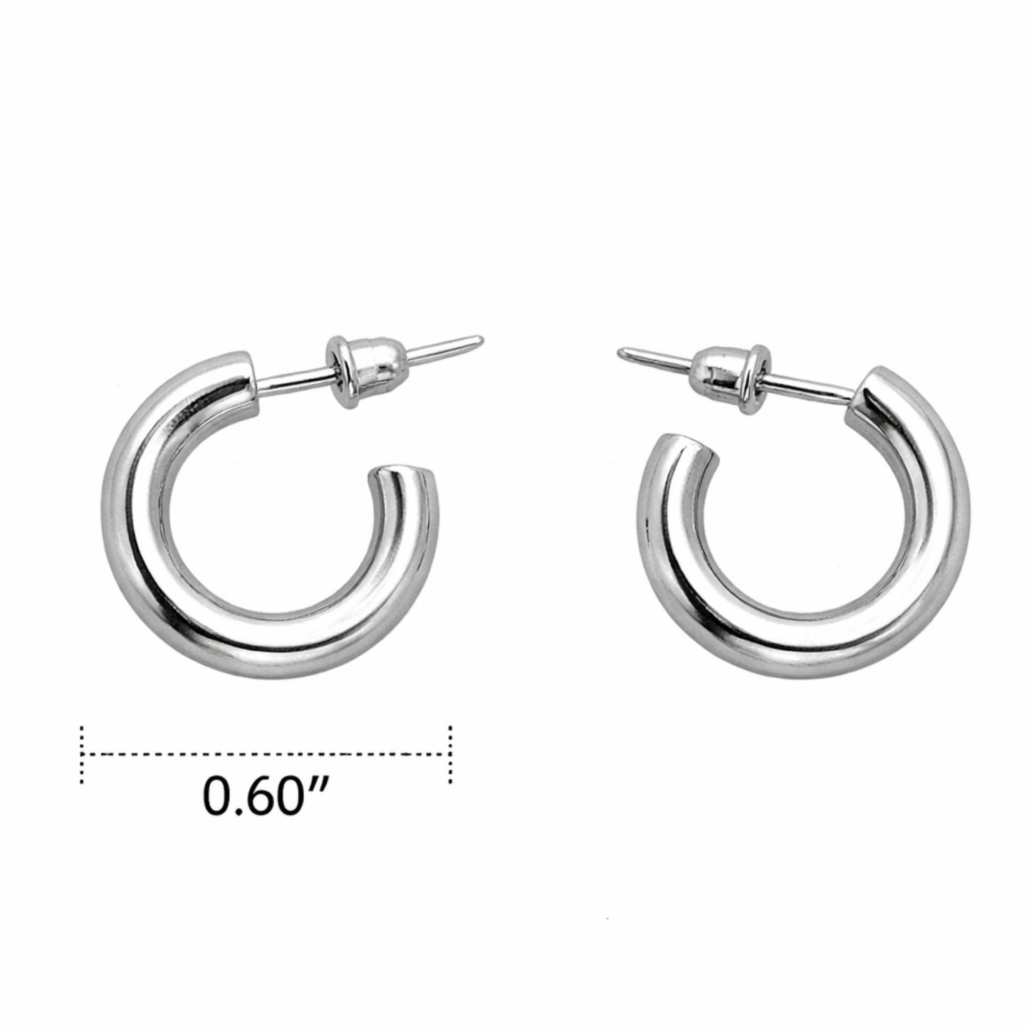 Classic Silver Hoop Earrings 0.60" Diameter Small Lightweight Jewelry Earing product detail image