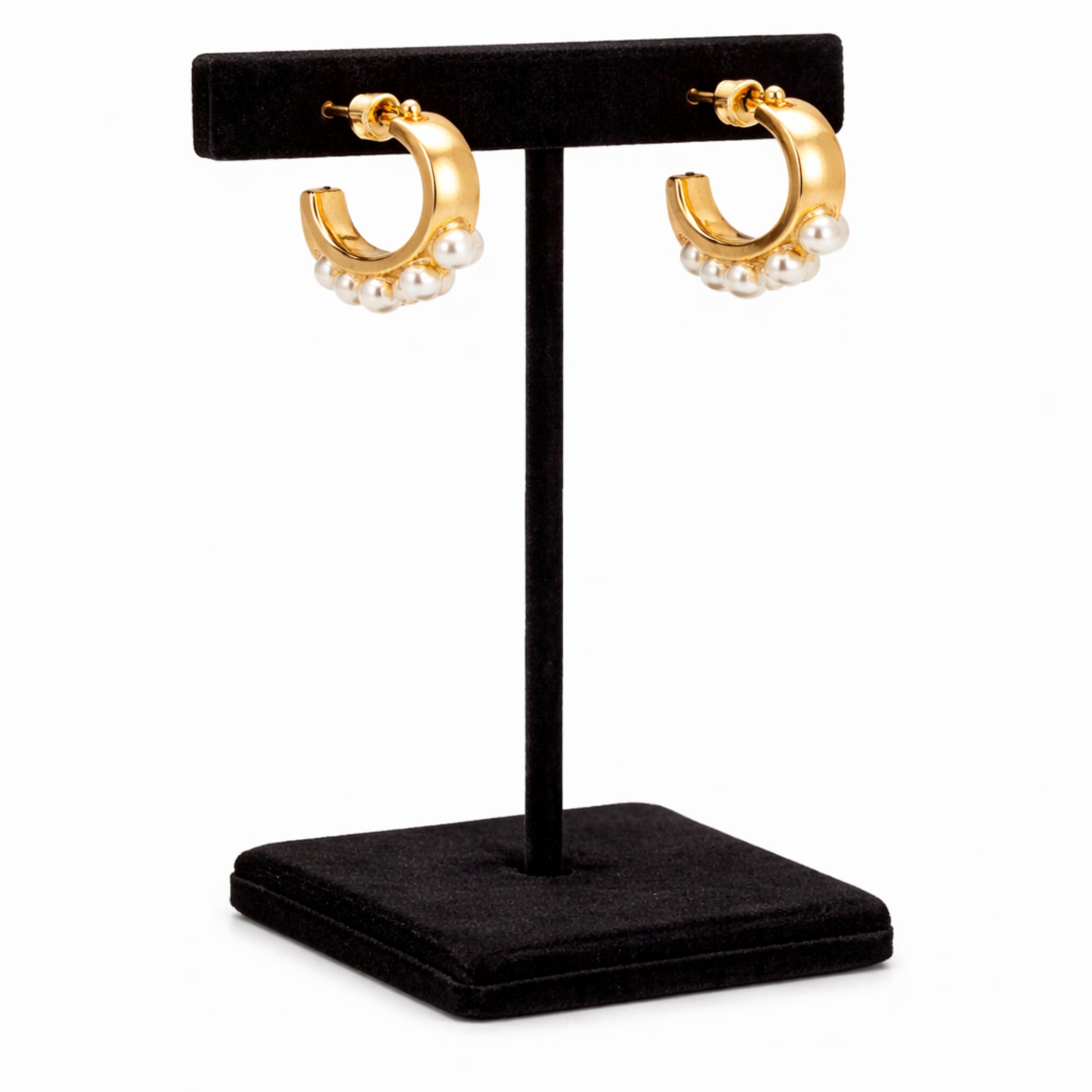 0.25 Inch Gold Tone Pearl Accent Hoop Dainty Earrings
