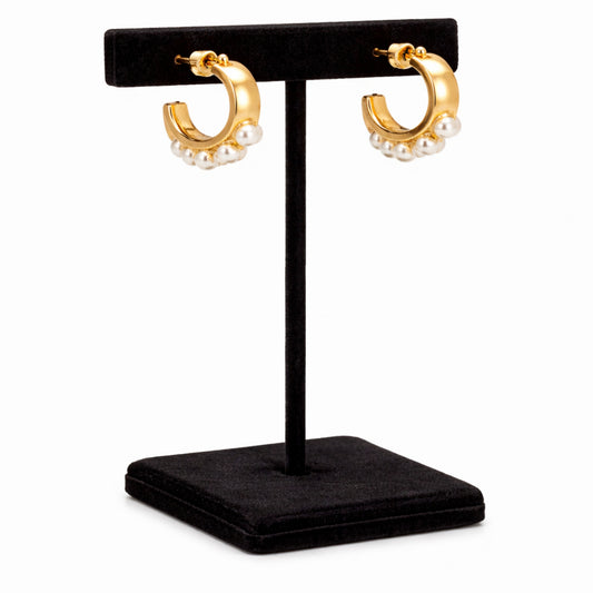 0.25 Inch Gold Tone Pearl Accent Hoop Dainty Earrings
