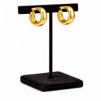 0.5 Inch Gold Tone Chunky Tube Hoop Minimalist Earrings