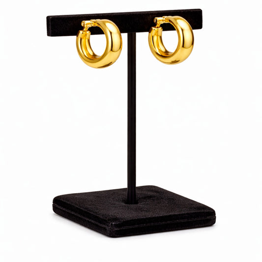 0.5 Inch Gold Tone Chunky Tube Hoop Minimalist Earrings