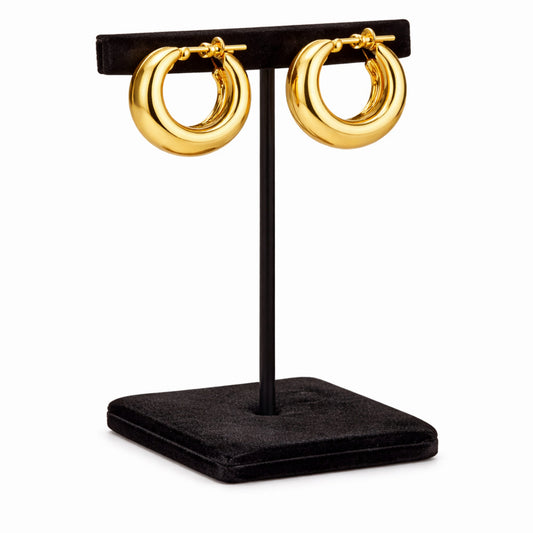 0.75 Inch Gold Tone Chunky Wide Band Hoop Earrings