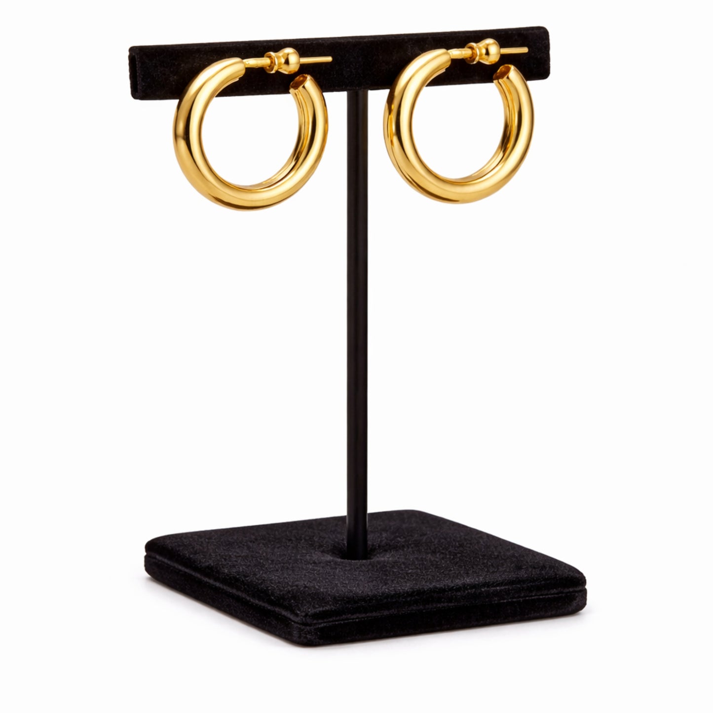  1 Inch Gold Tone Chunky Tube Open Hoop Bold Earrings