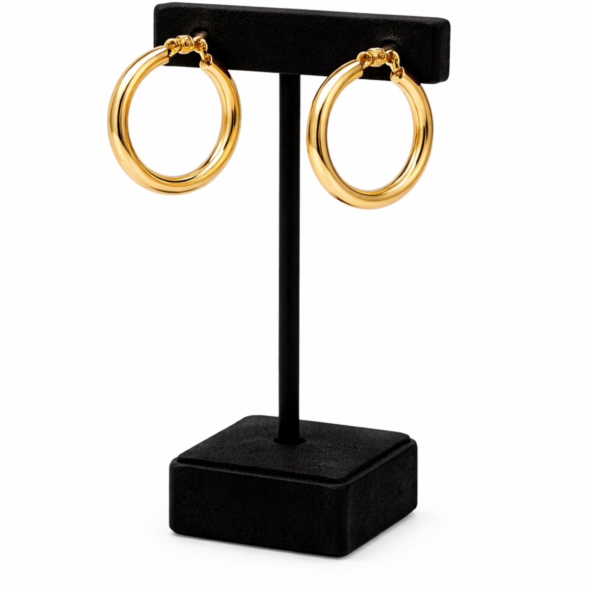  1 Inch Gold Tone Chunky Tube Closed Hoop Earrings