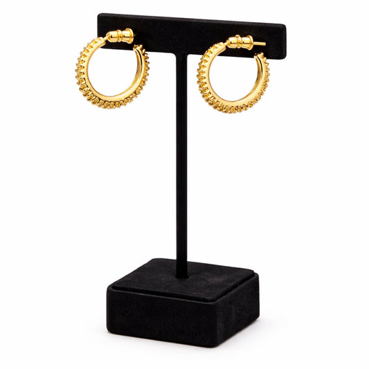 0.75 Inch Gold Tone Ridged Texture Open Hoop Classic Style Earrings