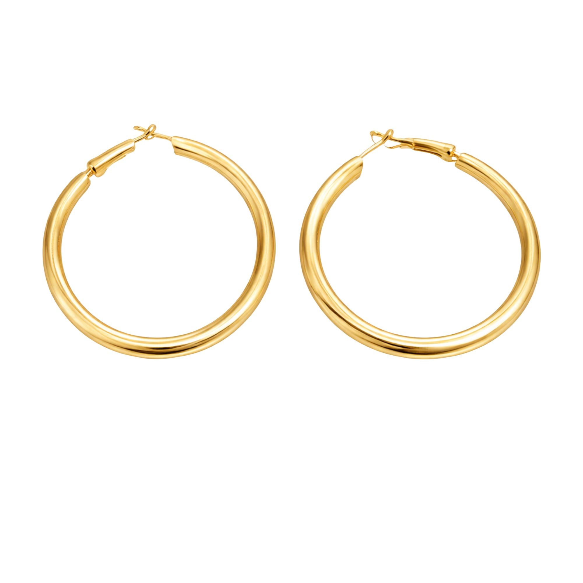1.9 Inch Gold Tone Classic Hoop Earrings lifestyle use image