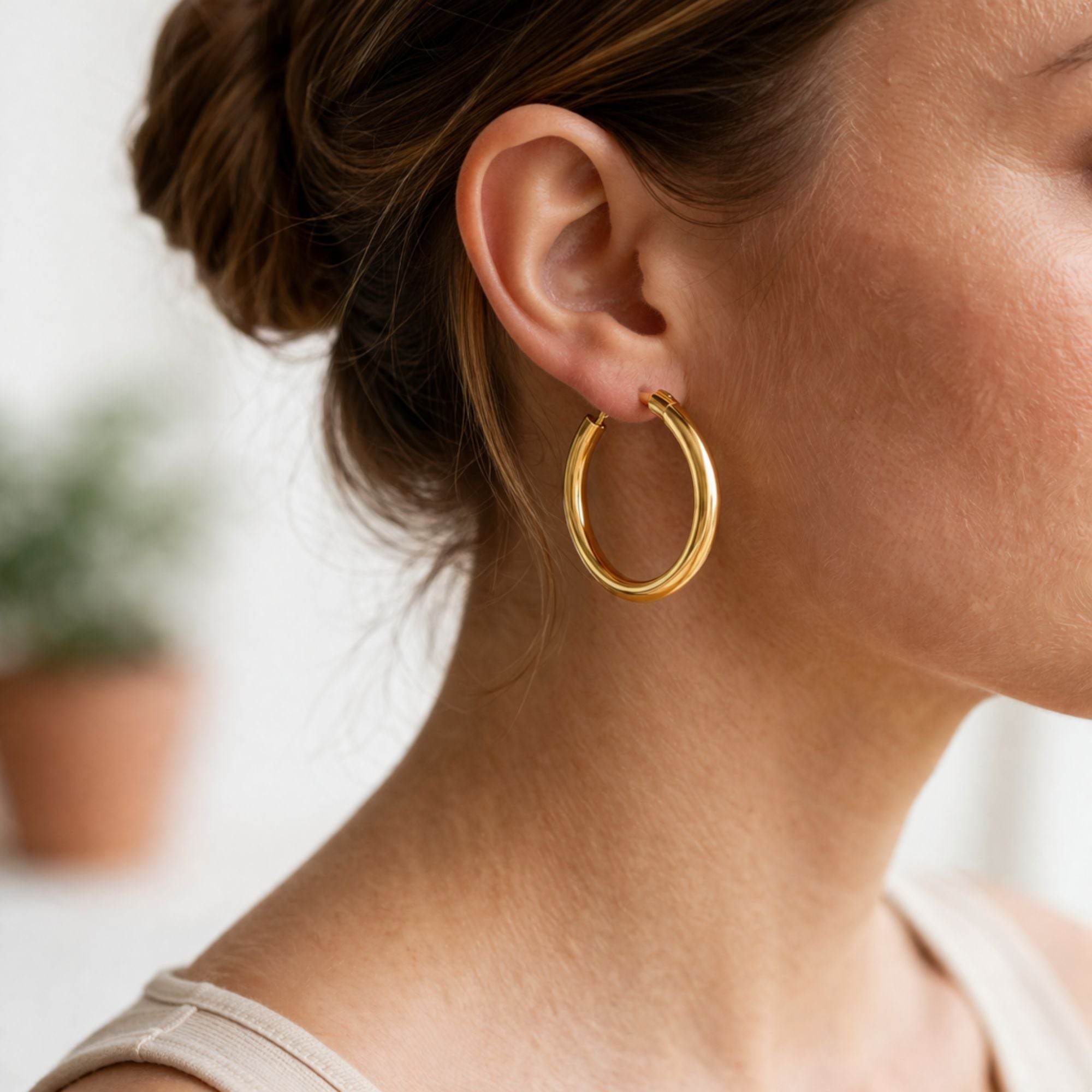 1.9 Inch Gold Tone Classic Hoop Earrings size and feature image