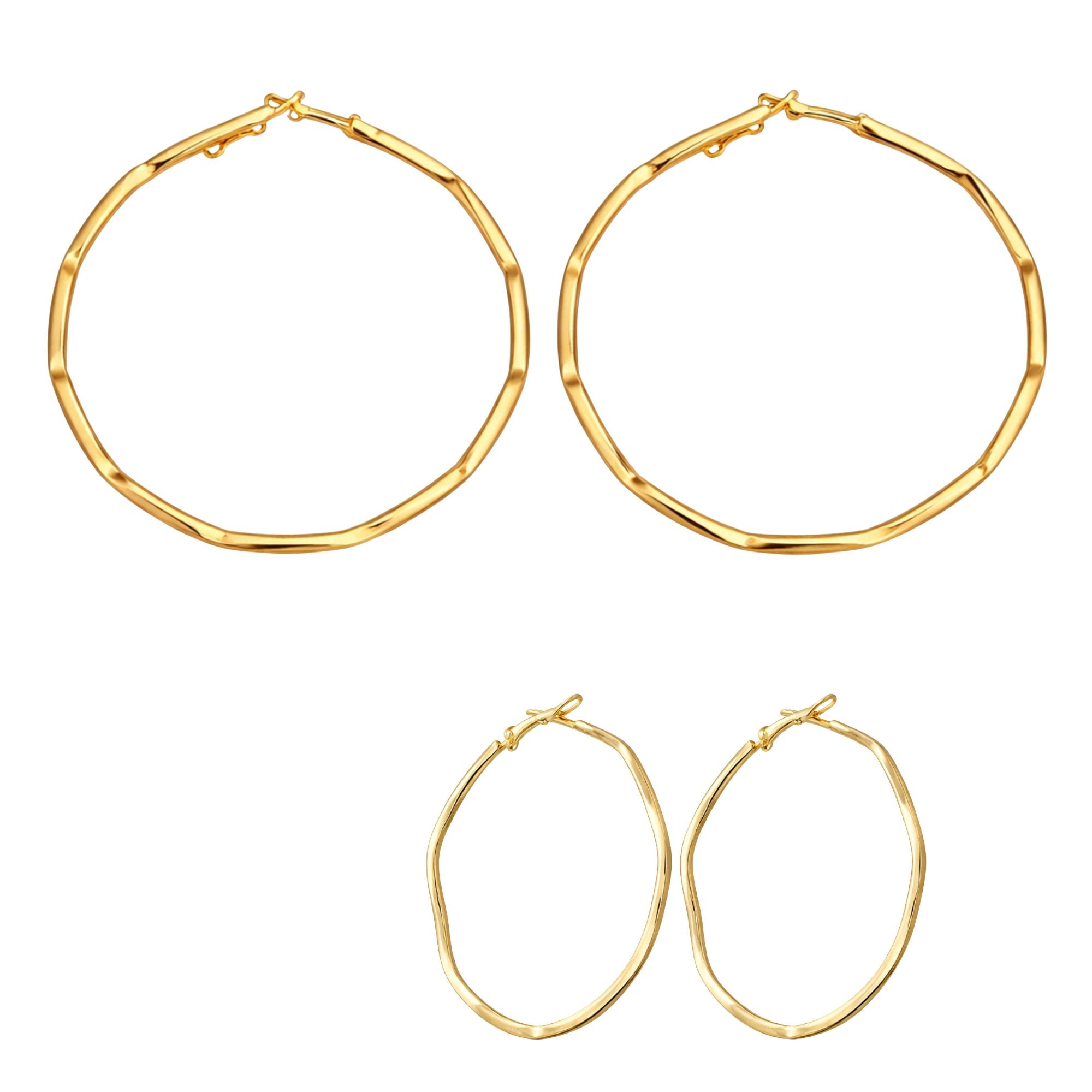 2 Inch Gold Tone Hammered Irregular Hoop Earrings lifestyle use image