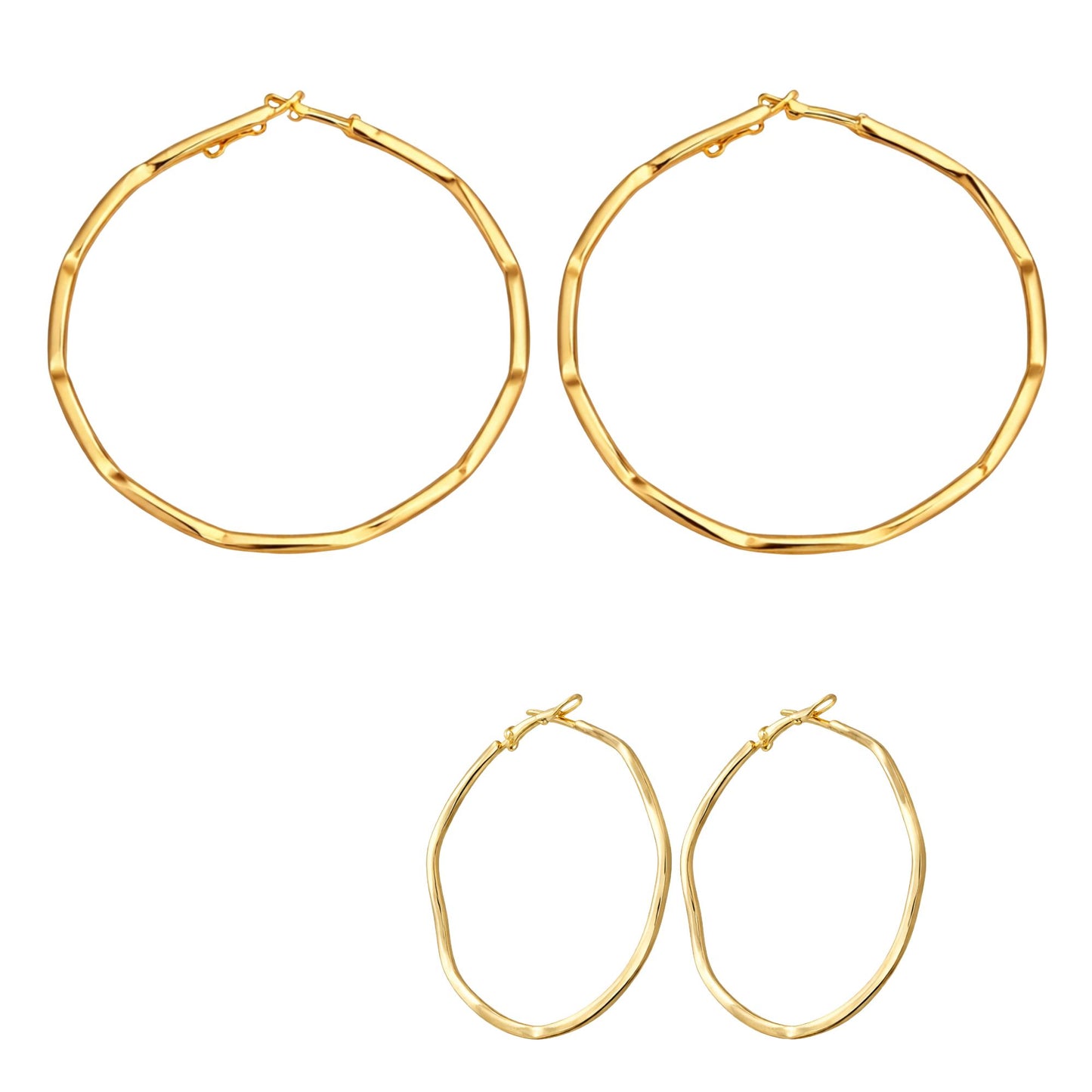 2 Inch Gold Tone Hammered Irregular Hoop Earrings lifestyle use image