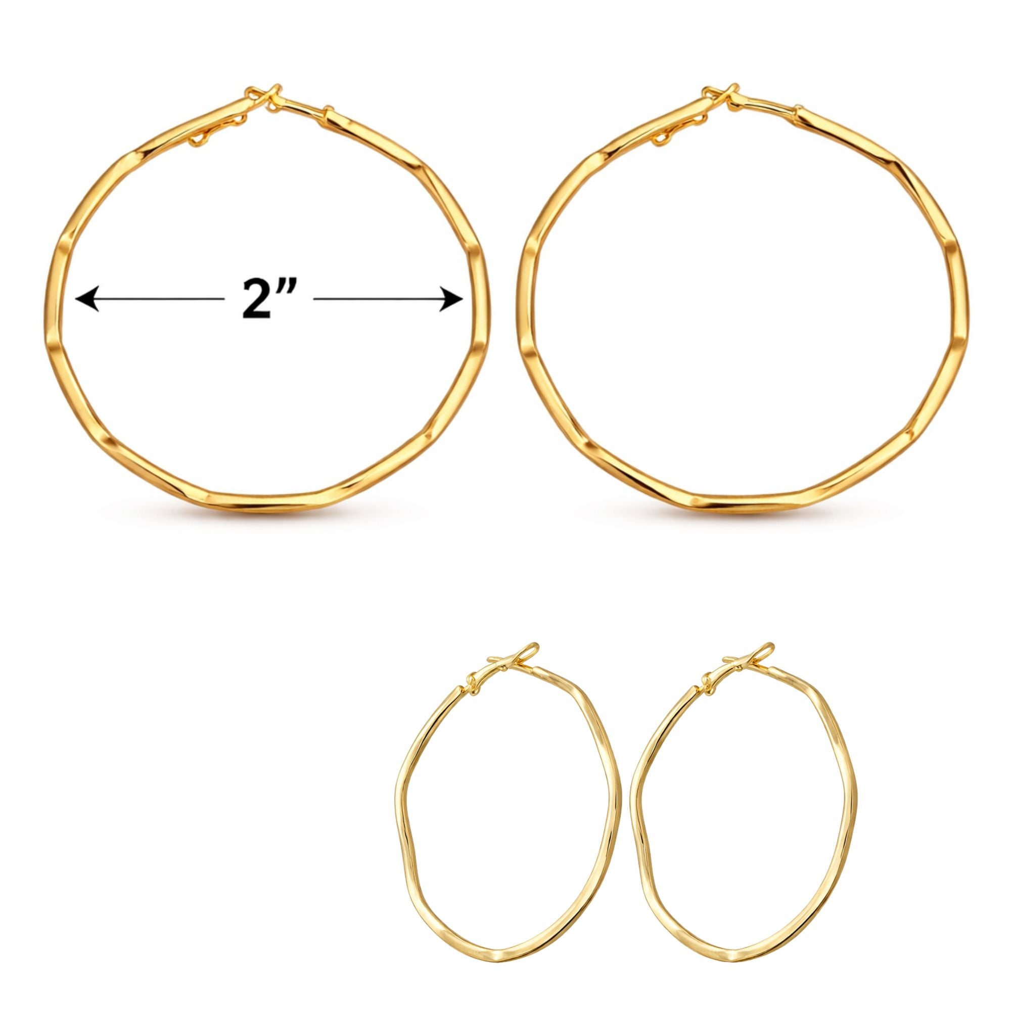 2 Inch Gold Tone Hammered Irregular Hoop Earrings product detail image