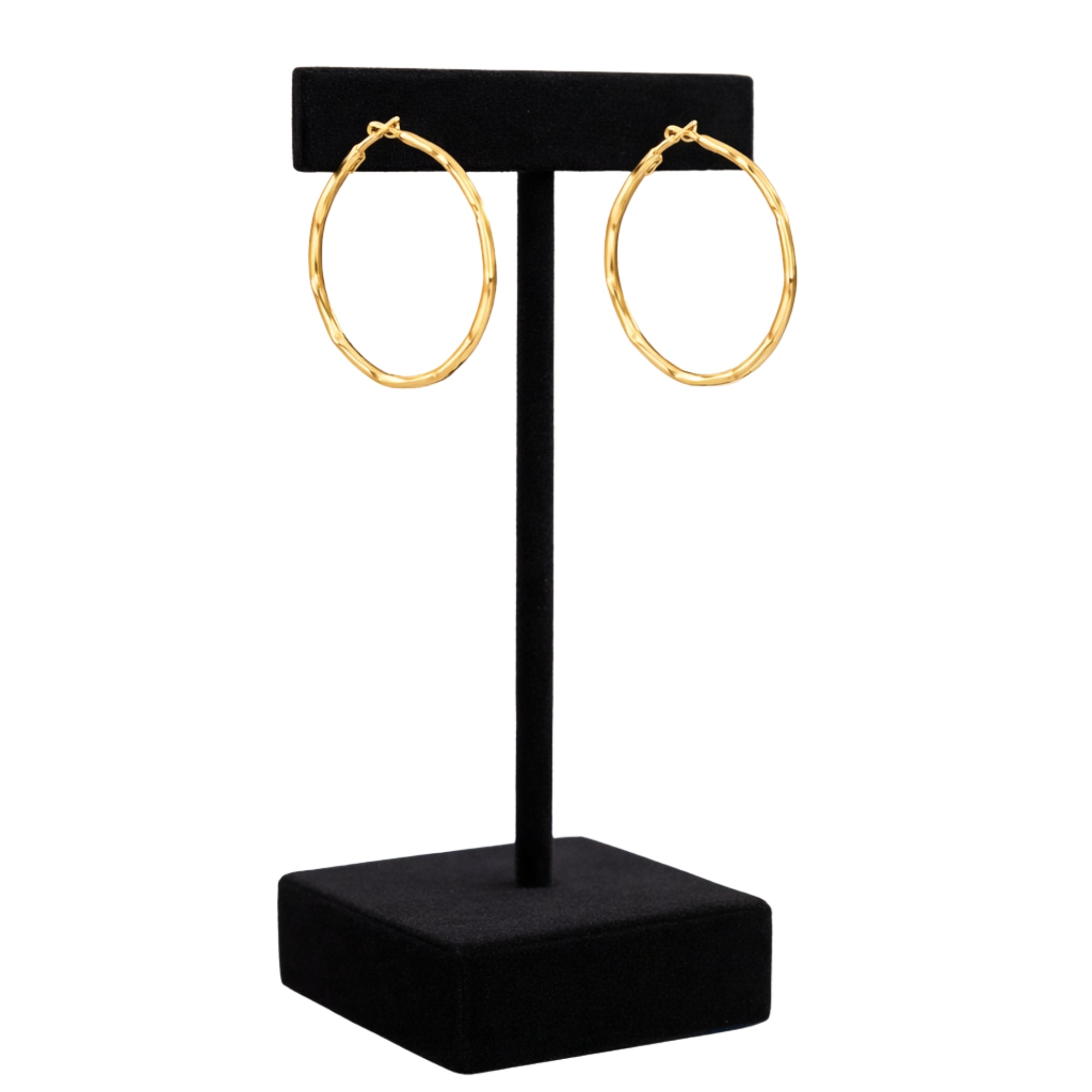 2 Inch Gold Tone Hammered Irregular Hoop Earrings main product image