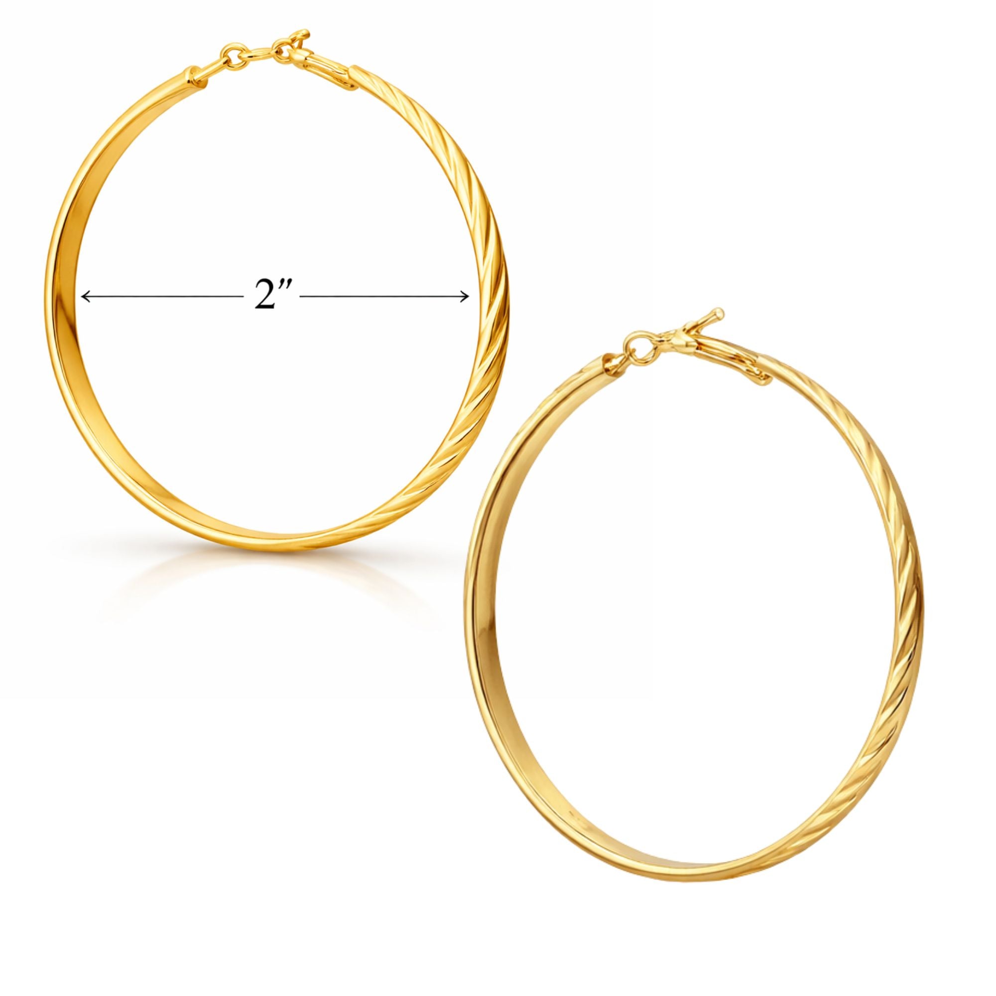 2 Inch Gold Tone Twisted Texture Hoop Earrings product detail image