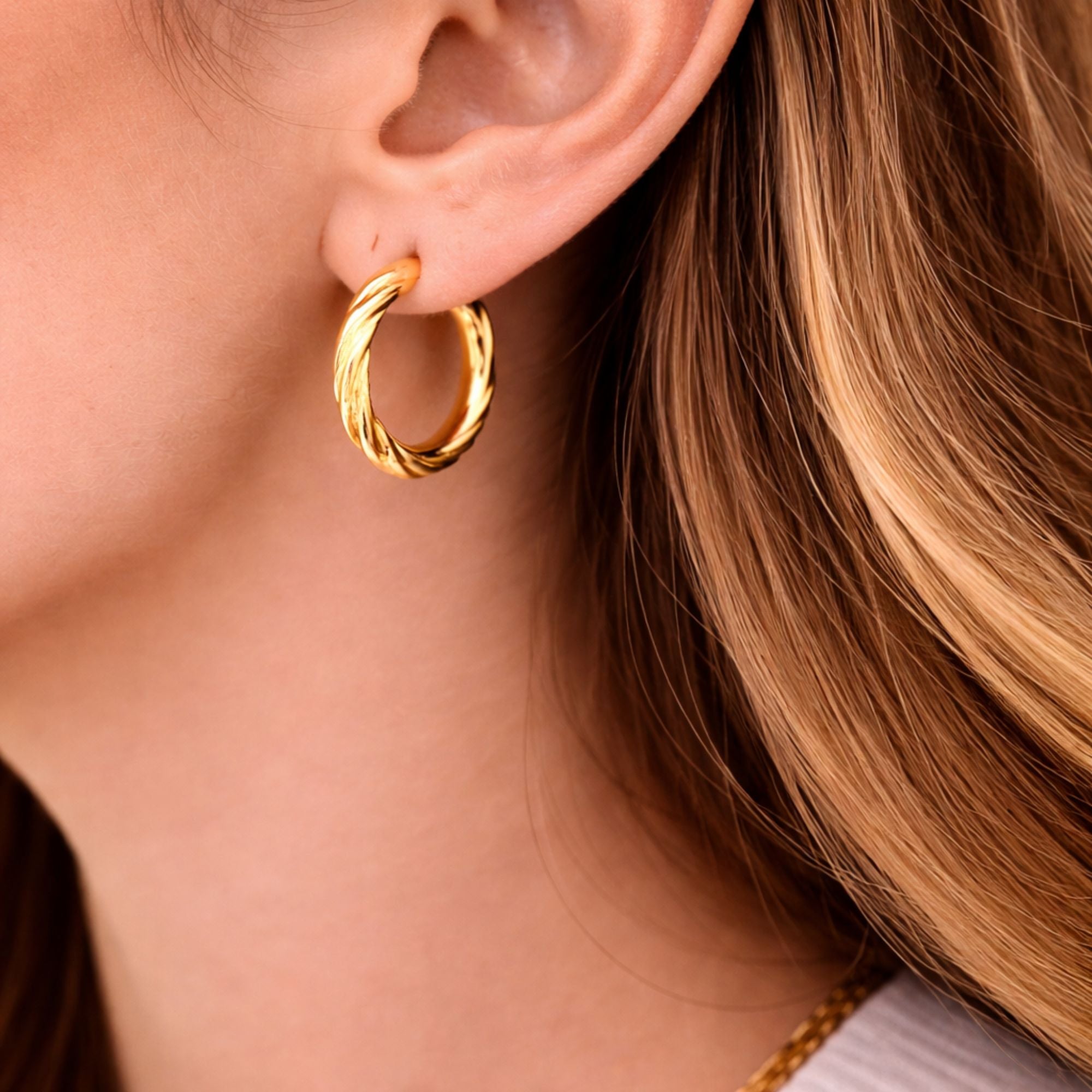 2 Inch Gold Tone Twisted Texture Hoop Earrings size and feature image