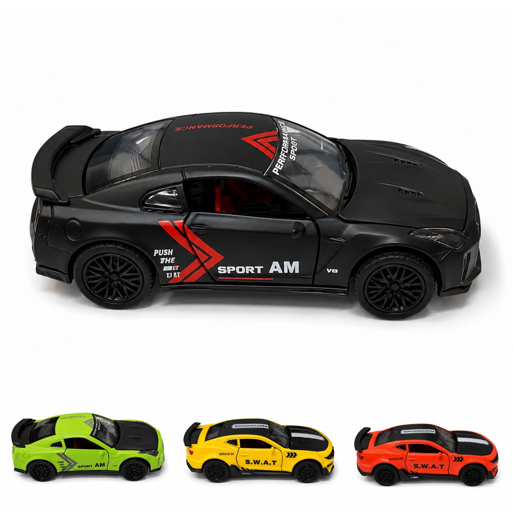 Plastic Sports Car Toy with Pull Back and Opening Doors for Kids