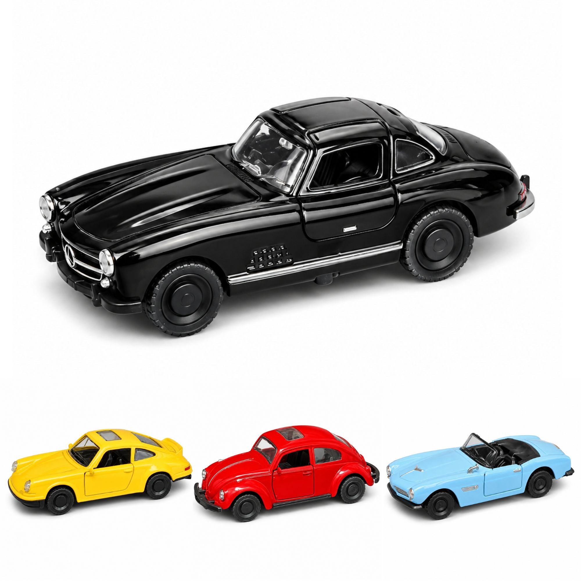 Classic Diecast Toy Cars with Opening Doors & Pull Back Action